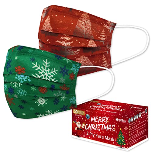 Medtecs Disposable Face Masks - Christmas Limited Edition - 3-Ply Breathable & Comfortable ASTM Level 1 Protection - 50pcs/Box - Perfect for Holiday Travel, Shopping & Indoor Gatherings