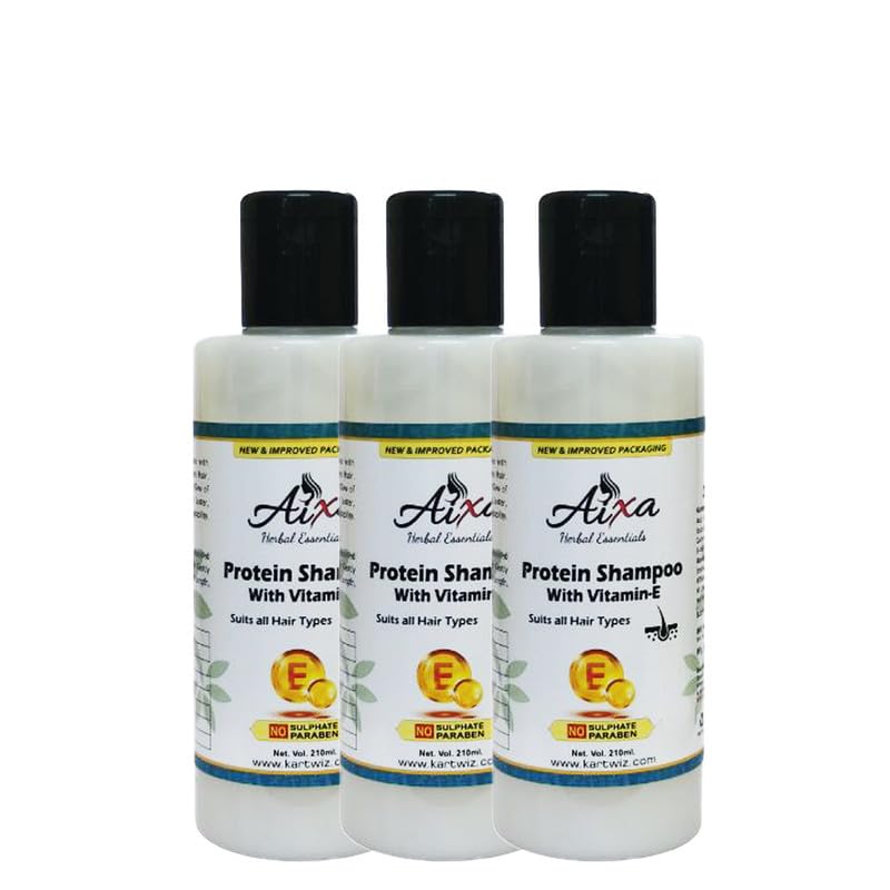 Aixa Protein Shampoo for Damaged Hair Repair - Natural Plant-Based Shampoo for Dry, Frizzy & Weak Hair - Sulfate Free, Paraben Free, Cruelty Free Hair Care - Set of 3 Bottles - Perfect for Daily Use & Salon-Quality Results at Home