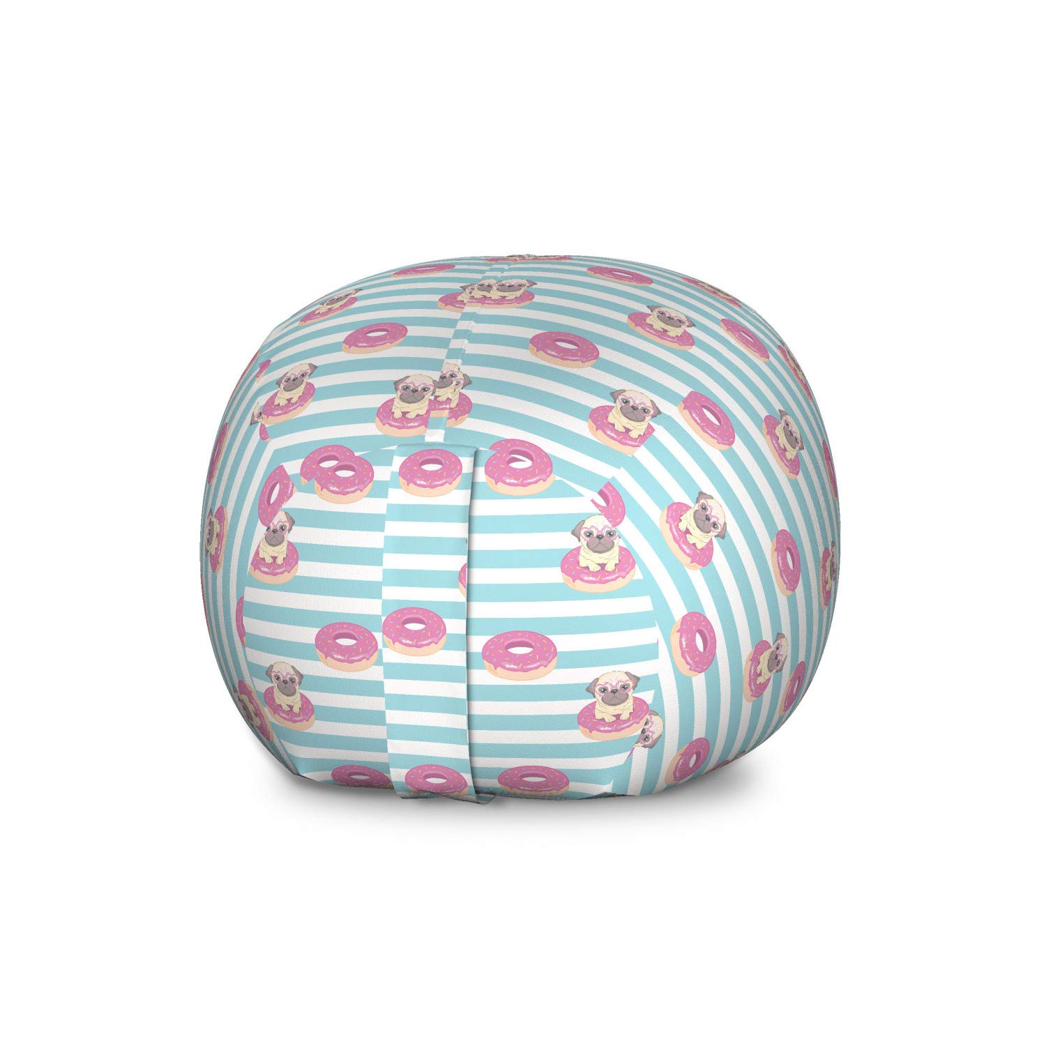 Ambesonne Large Washable Dog Toy Storage Bag Chair - Pug with Heart Glasses & Donuts Striped Design, Multicolor Stuffed Animal Organizer for Pet Lovers | Perfect for Kids' Rooms, Living Room & Dog Play Areas