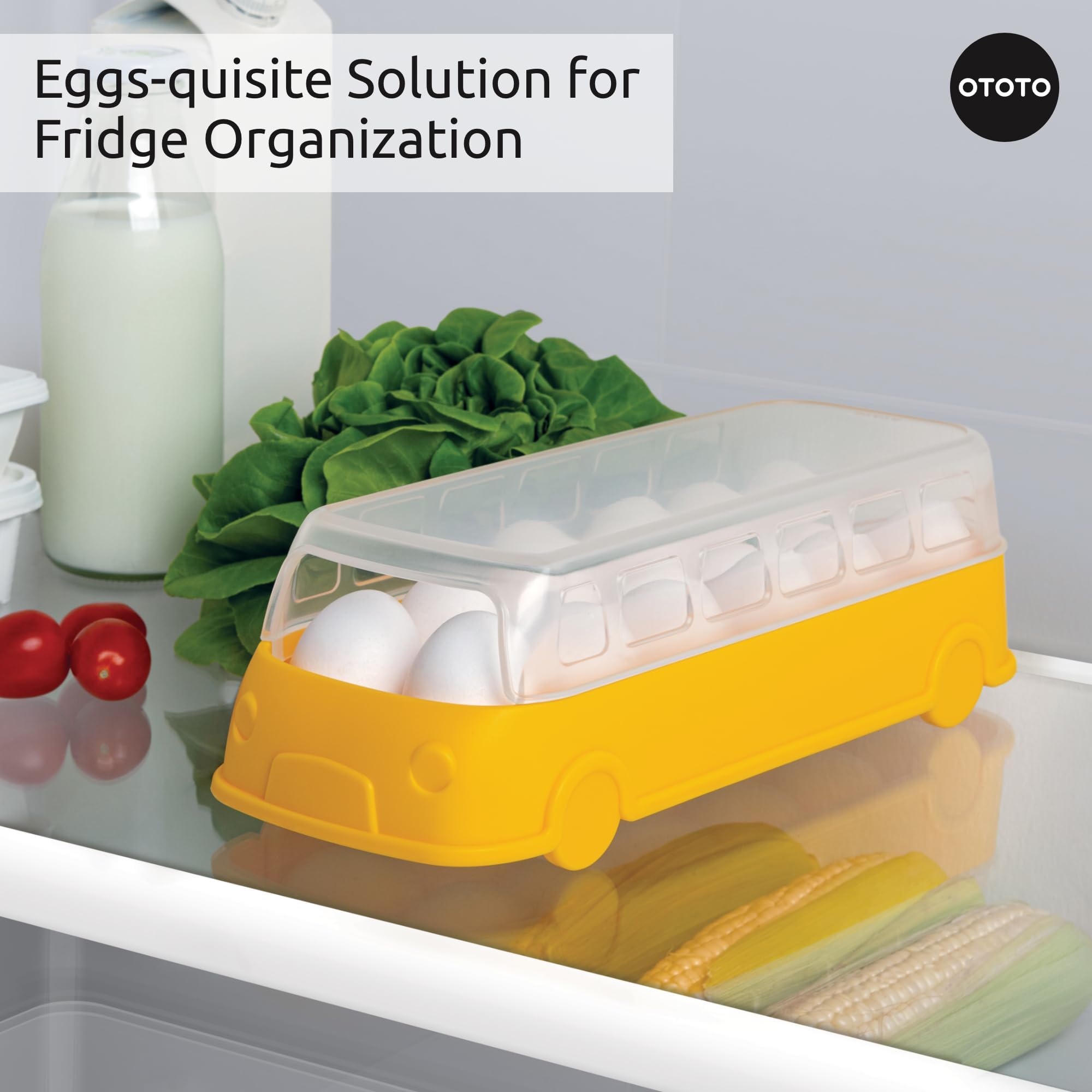 OTOTO Scrambled Bus 12 Egg Holder - Refrigerator Egg Storage Container, Cute Kitchen Organizer & Unique Cooking Gadget - Perfect for School Bus Themed Gifts, Breakfast Meal Prep & Fun Kitchen Decor