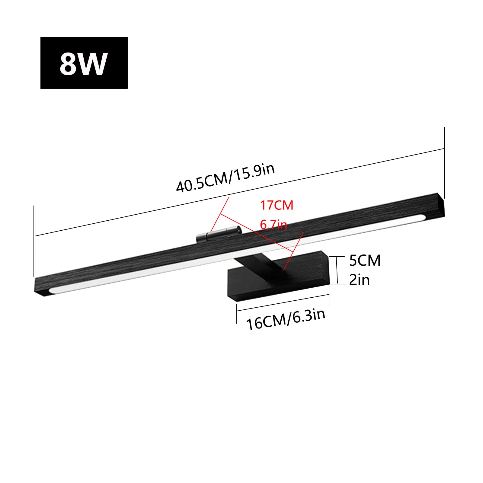 15.9 Inch Black LED Vanity Light - 8W Adjustable Aluminum Wall Mounted Bathroom Light Fixture with 3000K Warm White Light for Mirror Illumination | Modern Vanity Lighting for Bathroom, Dressing Room & Makeup Area
