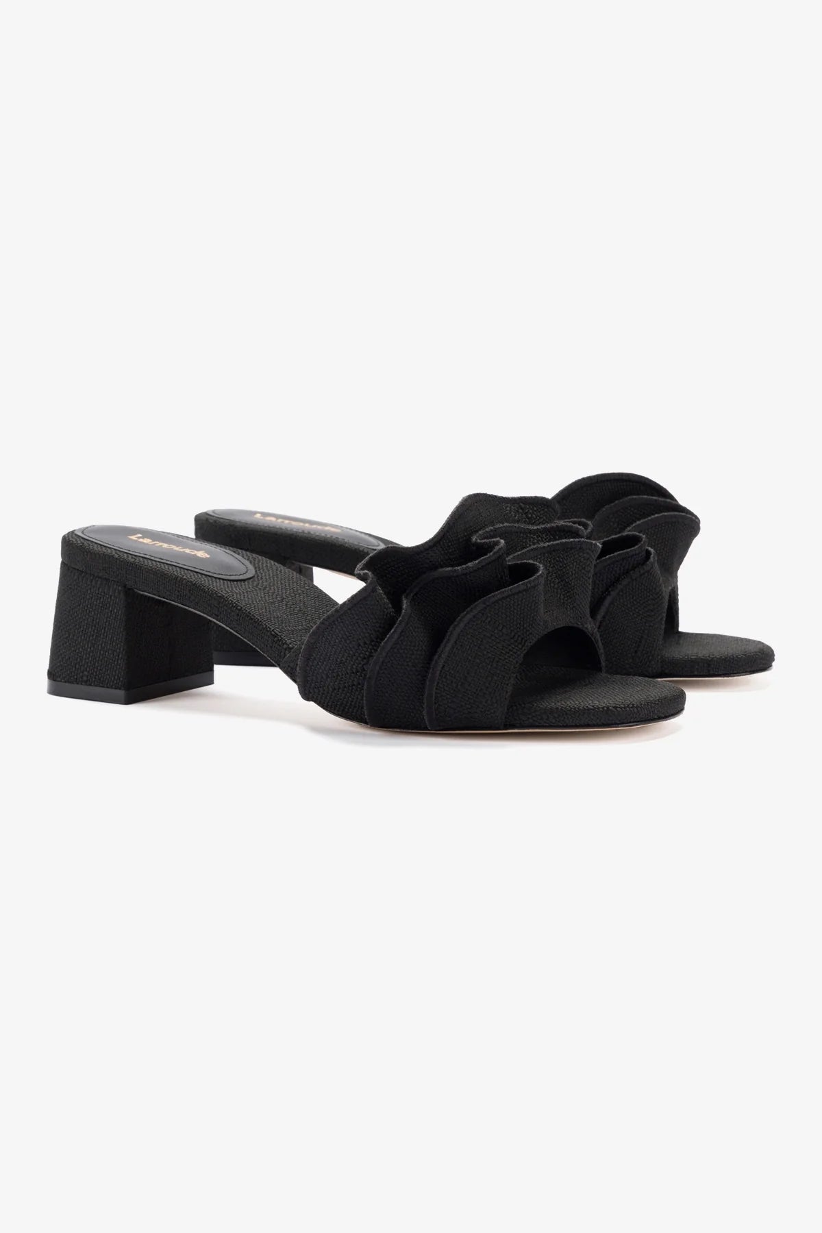 Brigitte Ruffle Mule Sandals - Black Raffia Slides for Women | Comfortable Summer Shoes for Beach, Pool & Casual Outings
