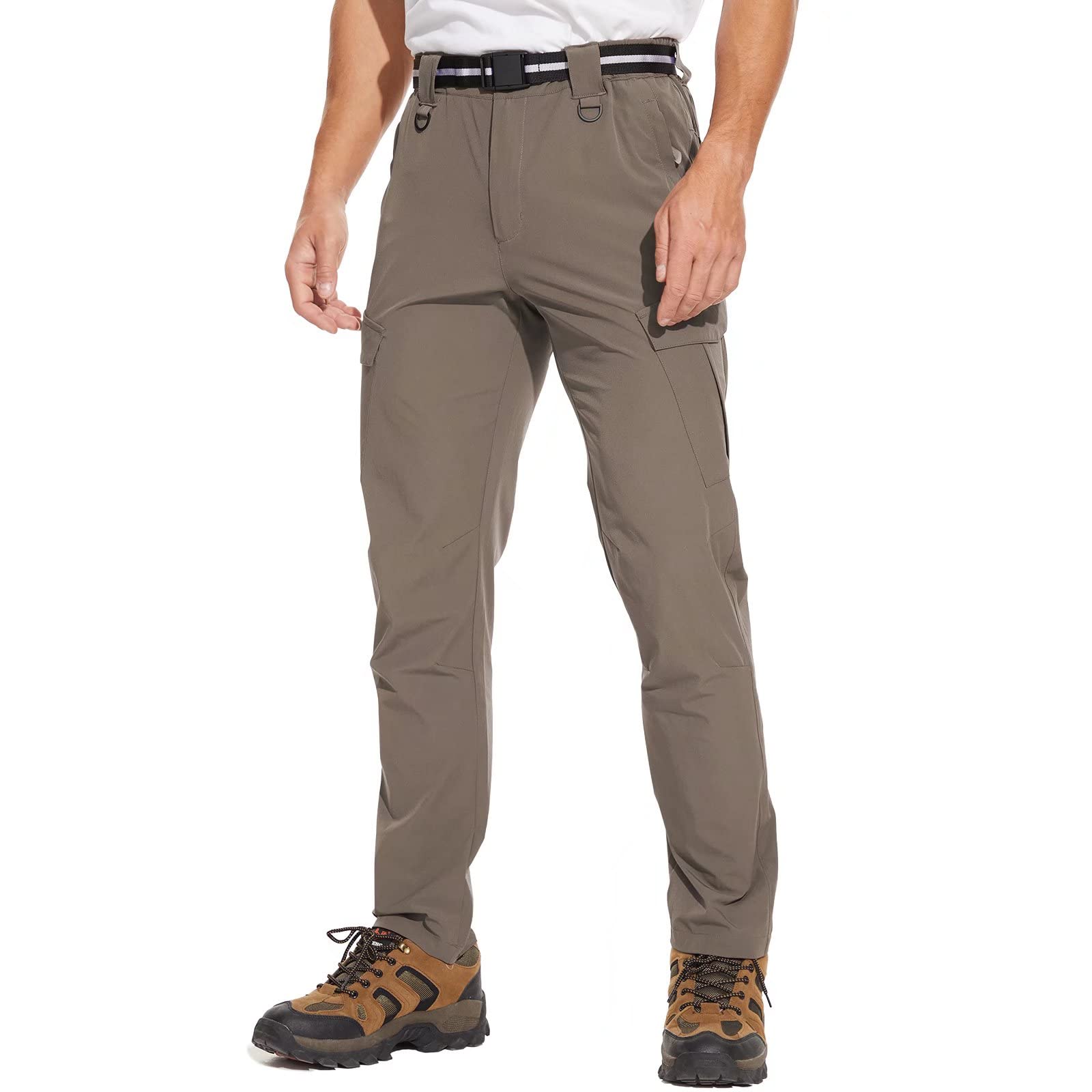 **Men's Quick Dry Waterproof Hiking Pants - Lightweight Cargo Work & Fishing Pants with 6 Pockets & Adjustable Belt - Perfect for Outdoor Adventures, Camping, and Travel**