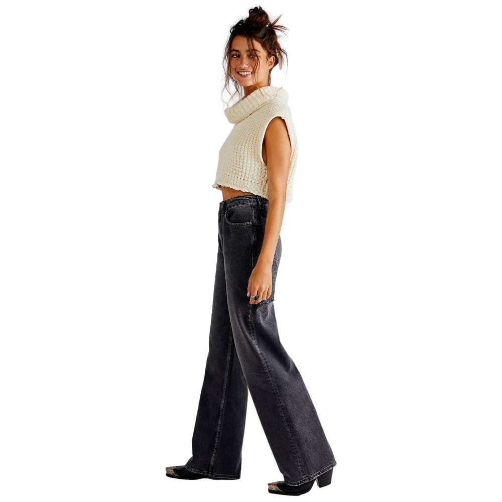 Free People Women's Tinsley Baggy High-Rise Jeans - Blowout Black | Vintage Distressed Denim Pants for Casual Wear & Street Style Outfits