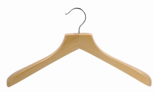 Premium Contoured Wooden Coat Hangers - Natural & Chrome Finish - Space-Saving Closet Organizer for Jackets, Suits & Dresses