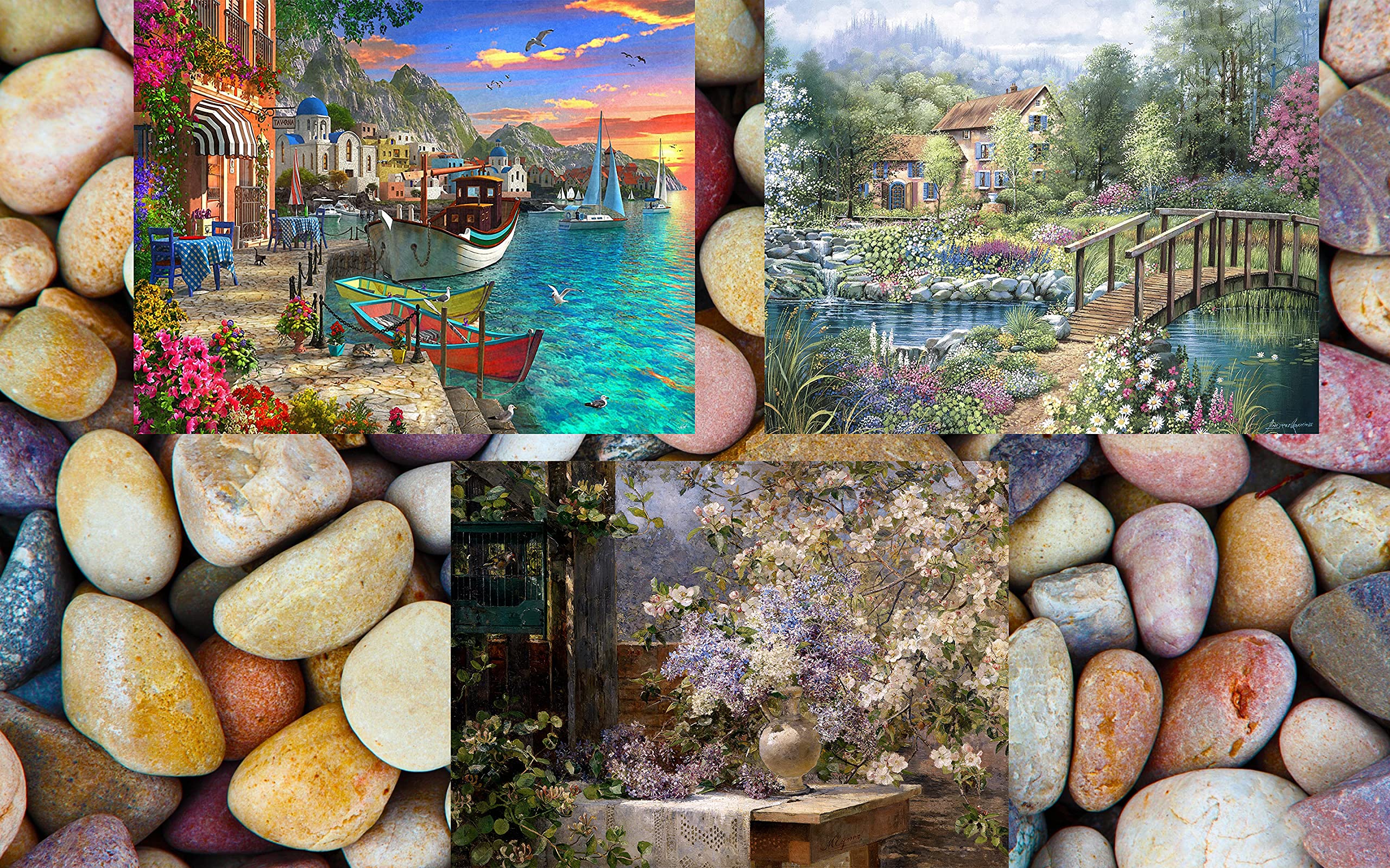 5D DIY Diamond Painting Kit Set of 3 - 8x12 Inch Seaside Riverside Flower Scenery Full Drill Round Crystal Diamond Art for Adults | Home Wall Decor, Stress Relief & Creative Gift Idea