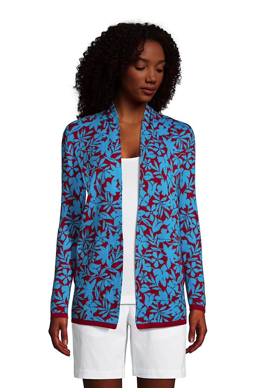 Lands' End Women's Cotton Open Front Long Cardigan Sweater - Lightweight Layering for Fall & Winter - Perfect for Office, Travel and Casual Outfits