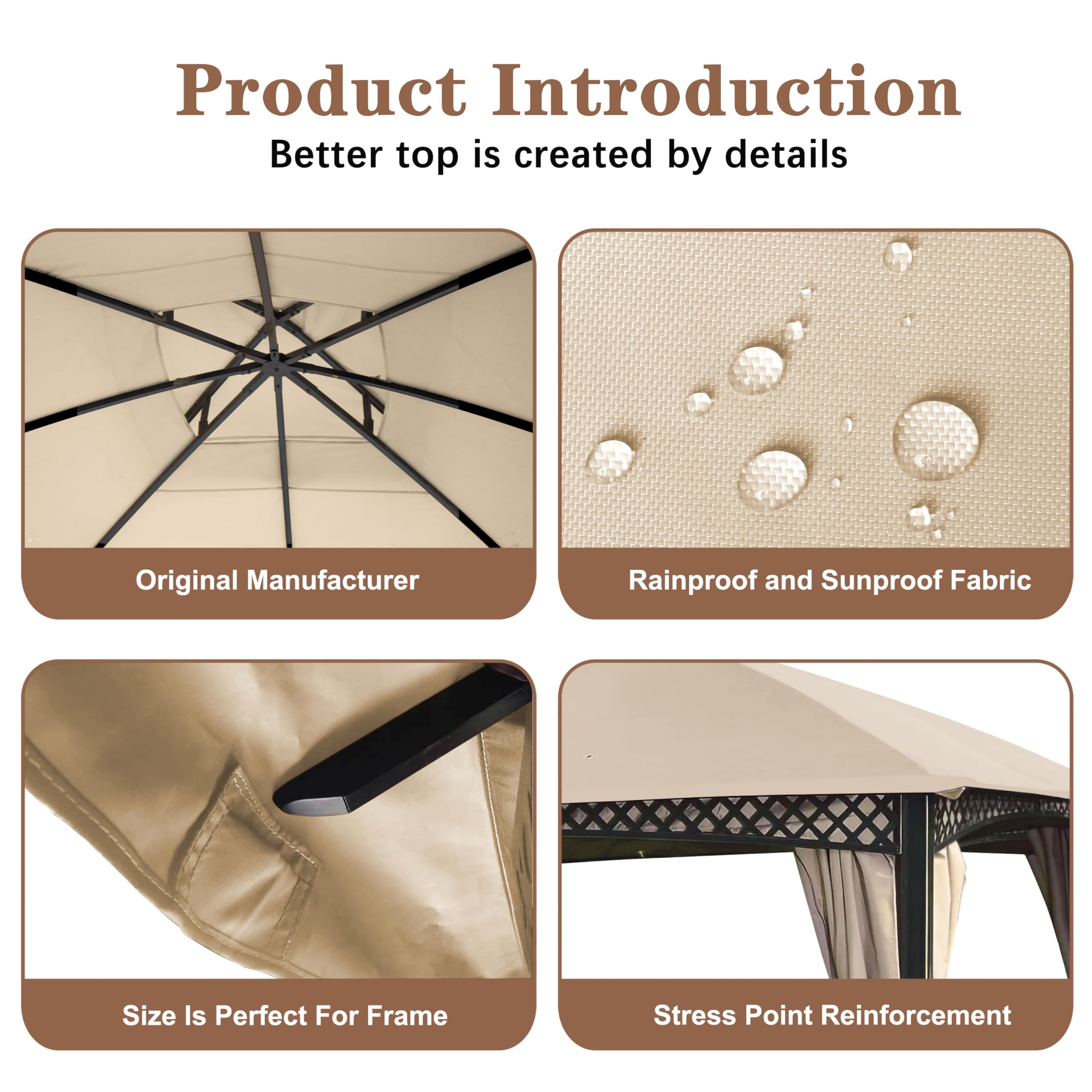 Replacement Canopy Cover for Windsor Gazebo L-GZ717PST-C (Light Beige) - Durable Weatherproof Gazebo Top Replacement - Perfect for Outdoor Patio, Garden, and Backyard Relaxation