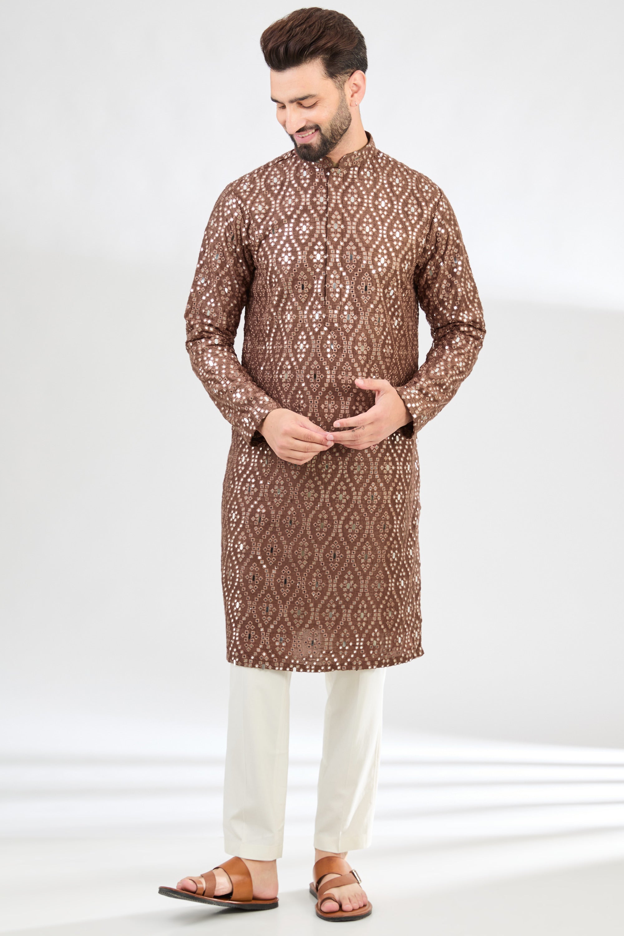 Elegant Mauve Taupe Mirror Work Kurta for Women | Traditional Indian Embroidered Tunic Top | Perfect for Festivals, Weddings & Ethnic Parties