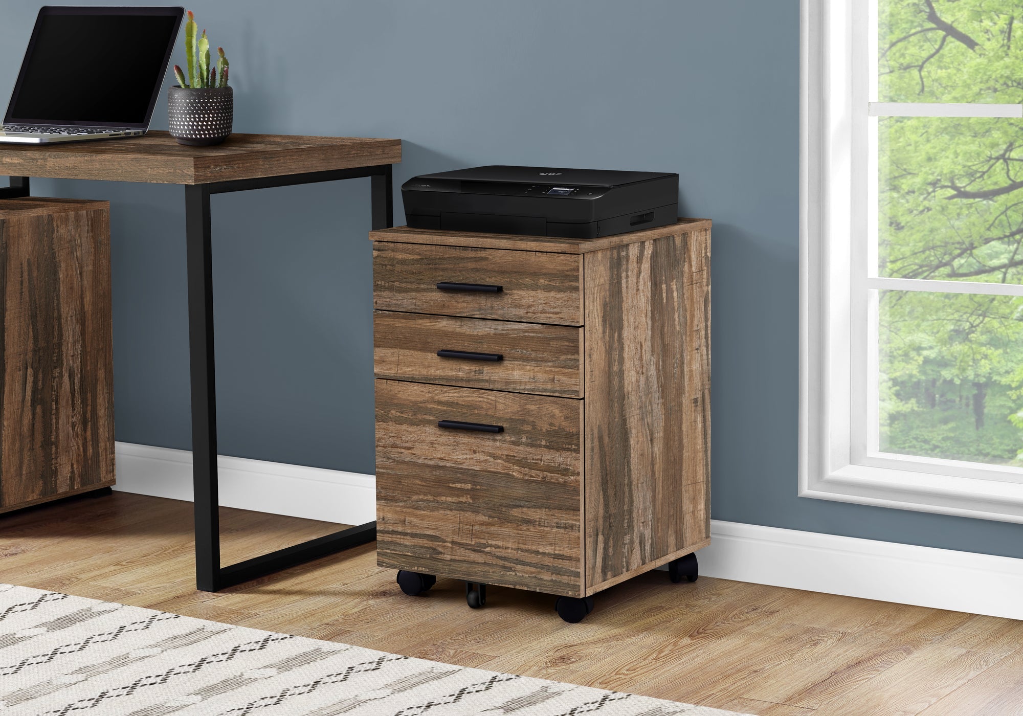 3-Drawer Brown Reclaimed Wood Filing Cabinet on Wheels - Perfect for Home Office, Classroom & Small Business Storage