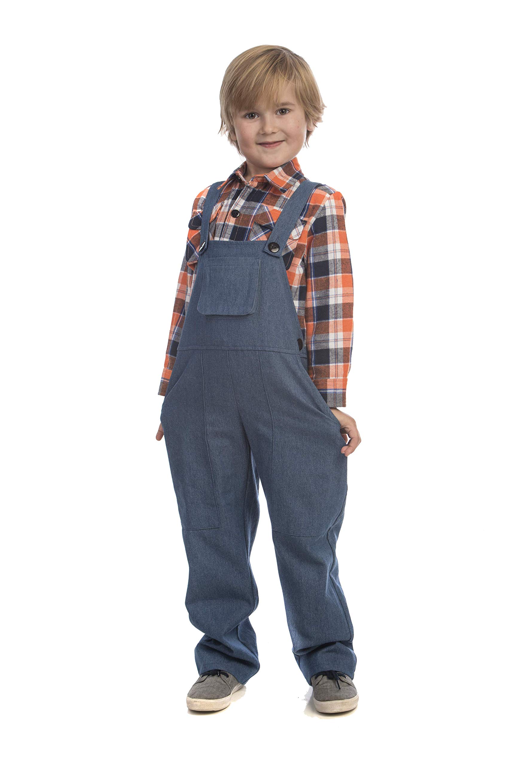 Kids Farmer Costume Set - Boys & Girls Overalls & Shirt for Halloween, Dress Up & Farm Theme Parties - American Style Farmwear for Children