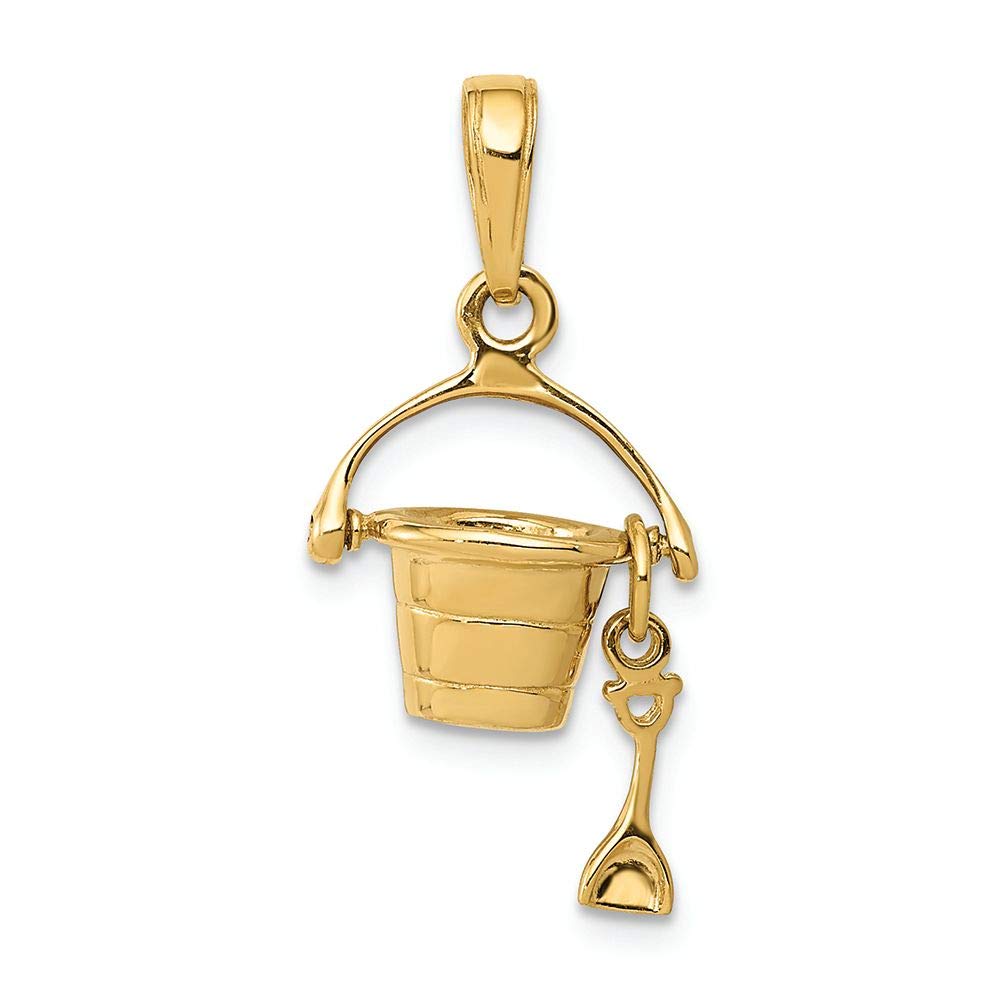 14K Yellow Gold 3D Beach Bucket with Shovel Charm Pendant Necklace - Perfect for Summer Vacation, Beach Trips & Gift Giving