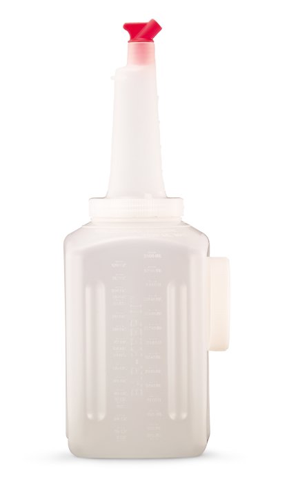 Vollrath Traex Bar Keep II 1 Gallon White Pour Container with Neck, Lid & 6 Assorted Color Spouts - Perfect for Bartending, Restaurants, and Commercial Kitchen Use