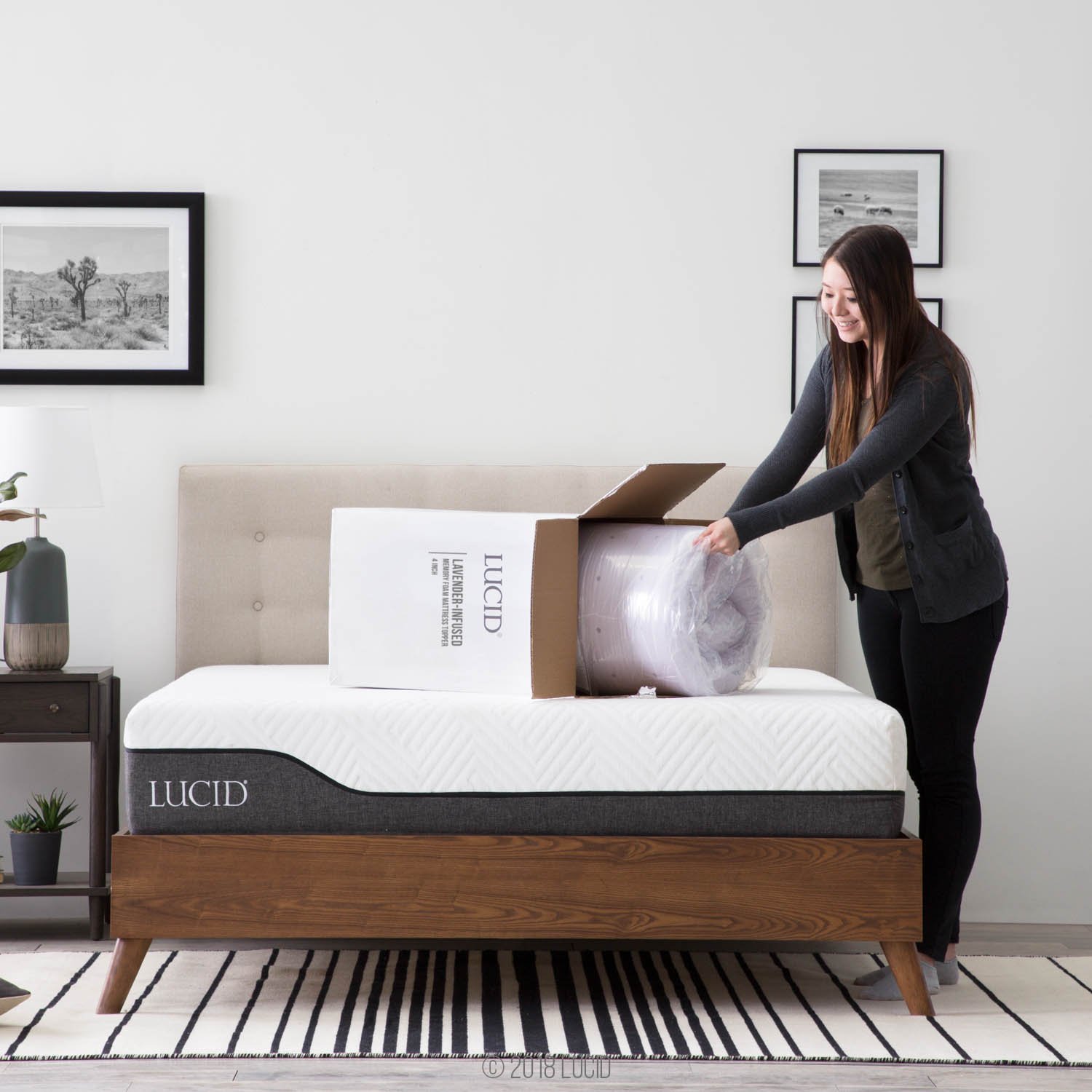 LUCID 4 Inch Lavender Infused Memory Foam Mattress Topper - Ventilated Cooling Design - King Size Bed Topper for Pressure Relief & Better Sleep - Perfect for Hot Sleepers & Back Pain Sufferers