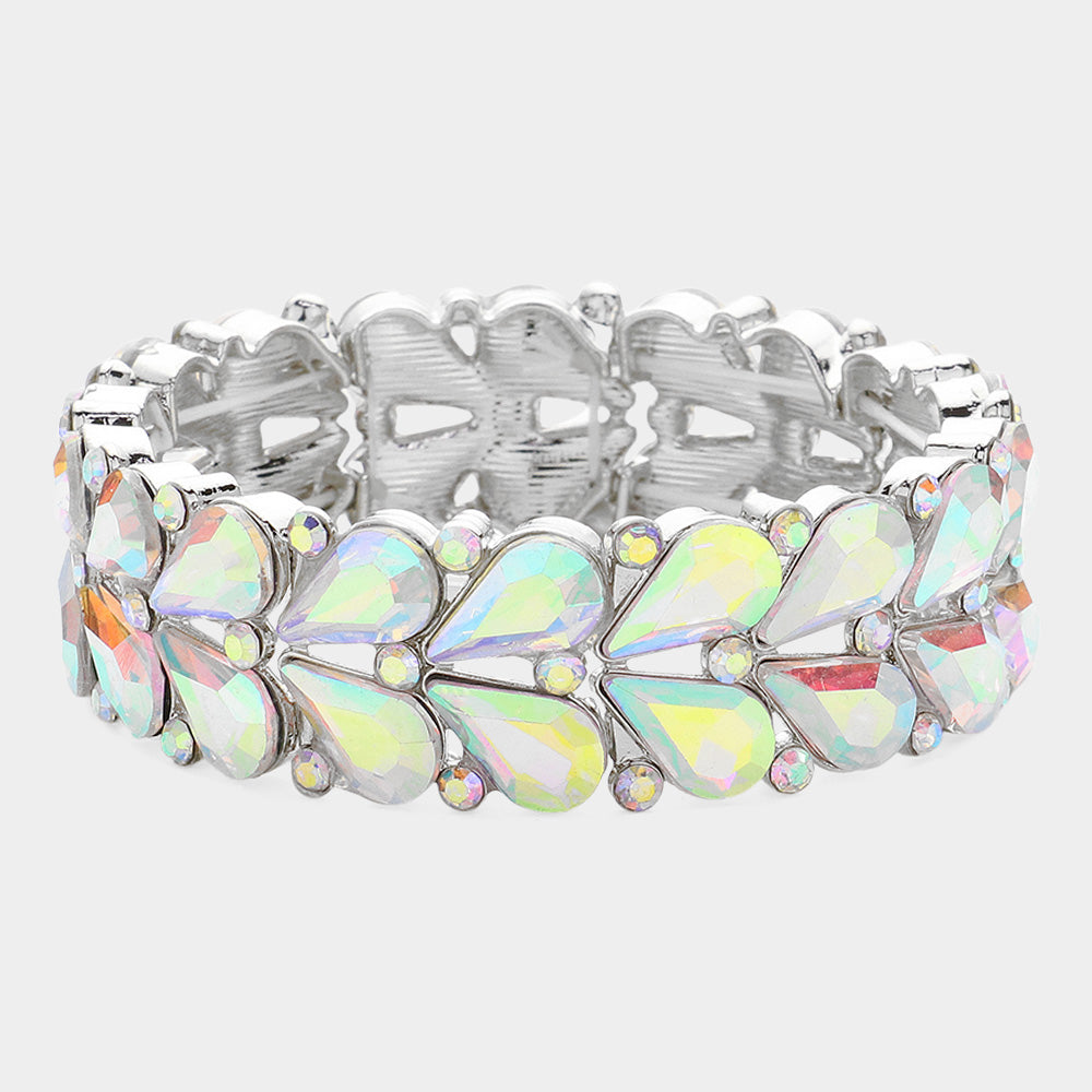 AB Crystal Teardrop Cluster Stretch Bracelet for Women - Elegant Pageant Jewelry | Stretchy Beaded Bracelet for Parties, Weddings & Special Occasions | 644545