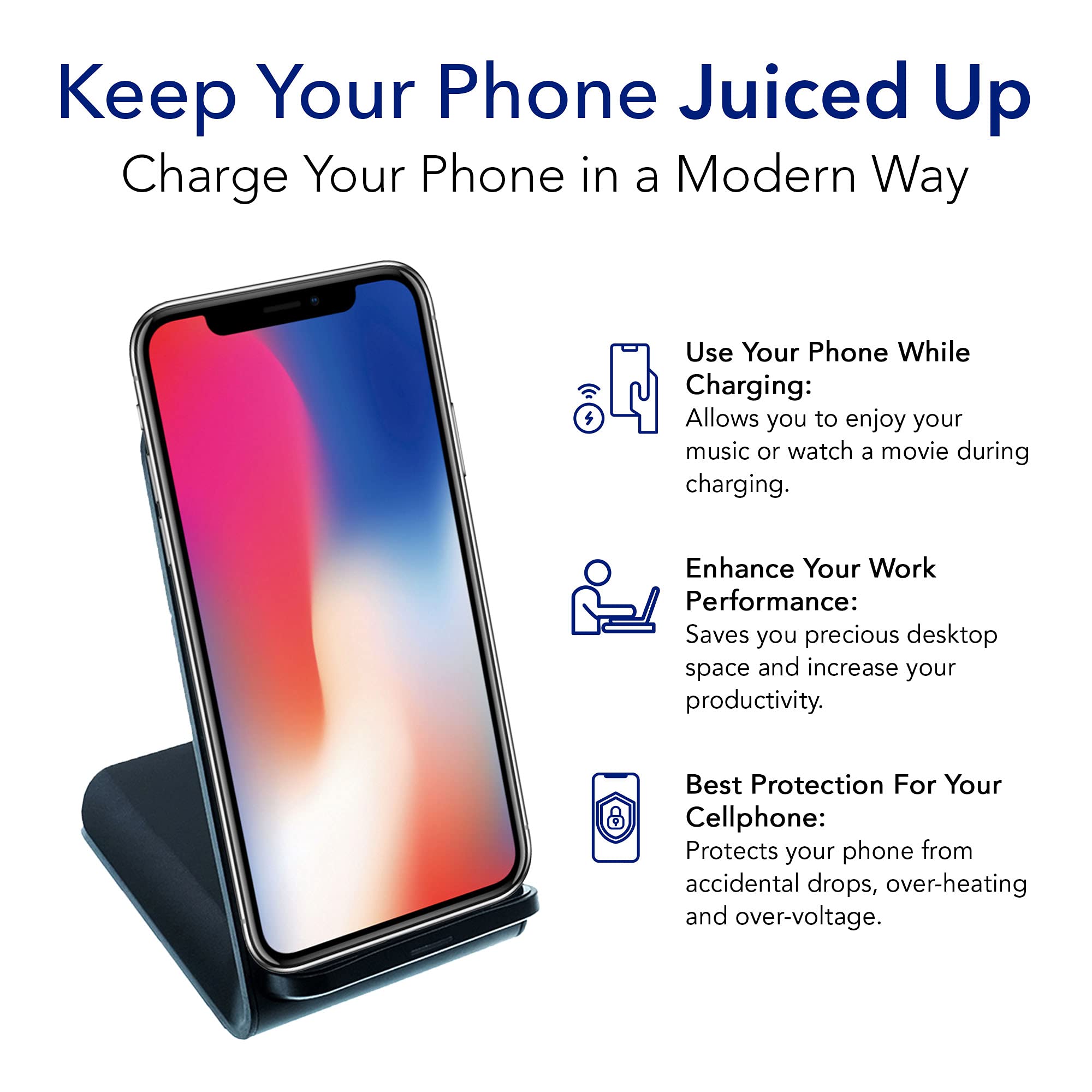 10W Dual Coil Qi Wireless Charger Stand - Fast Wireless Phone Charging for iPhone 15/14/13, Samsung Galaxy S23/S22/S21 - USB C Cable Included with Overheat Protection | Perfect for Home, Office & Nightstand Charging