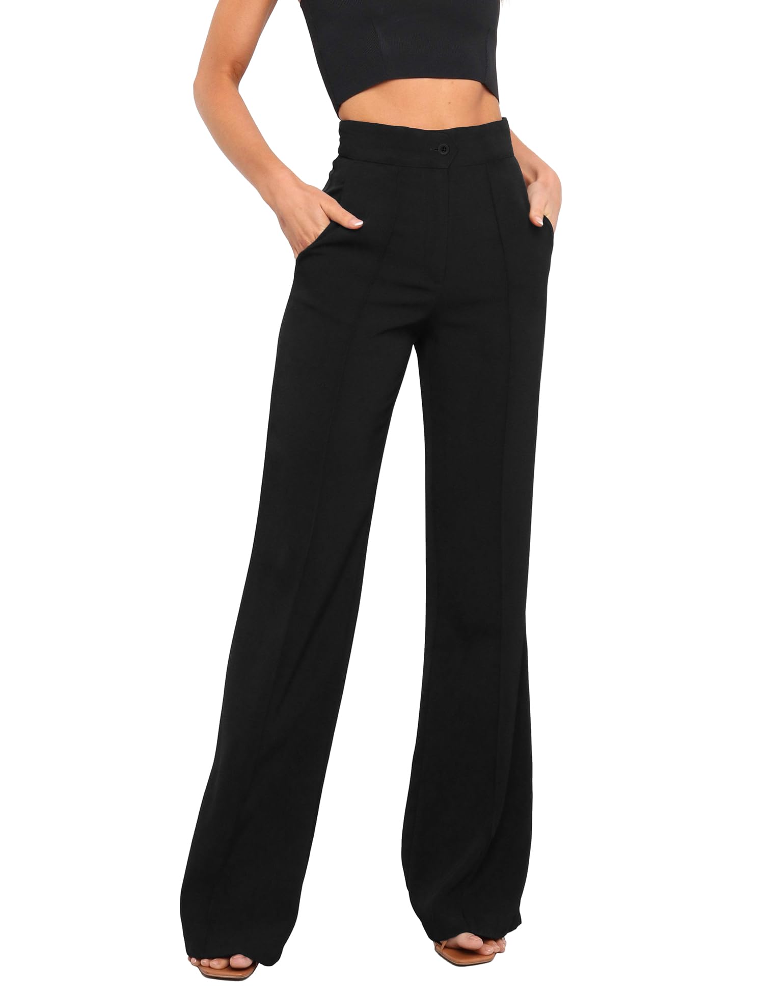 Women's High Waist Casual Dress Pants - Lightweight Wide Leg Office Trousers with Pockets | Comfortable Work Pants for Business & Professional Wear | Perfect for Office, Business Meetings & Formal Occasions