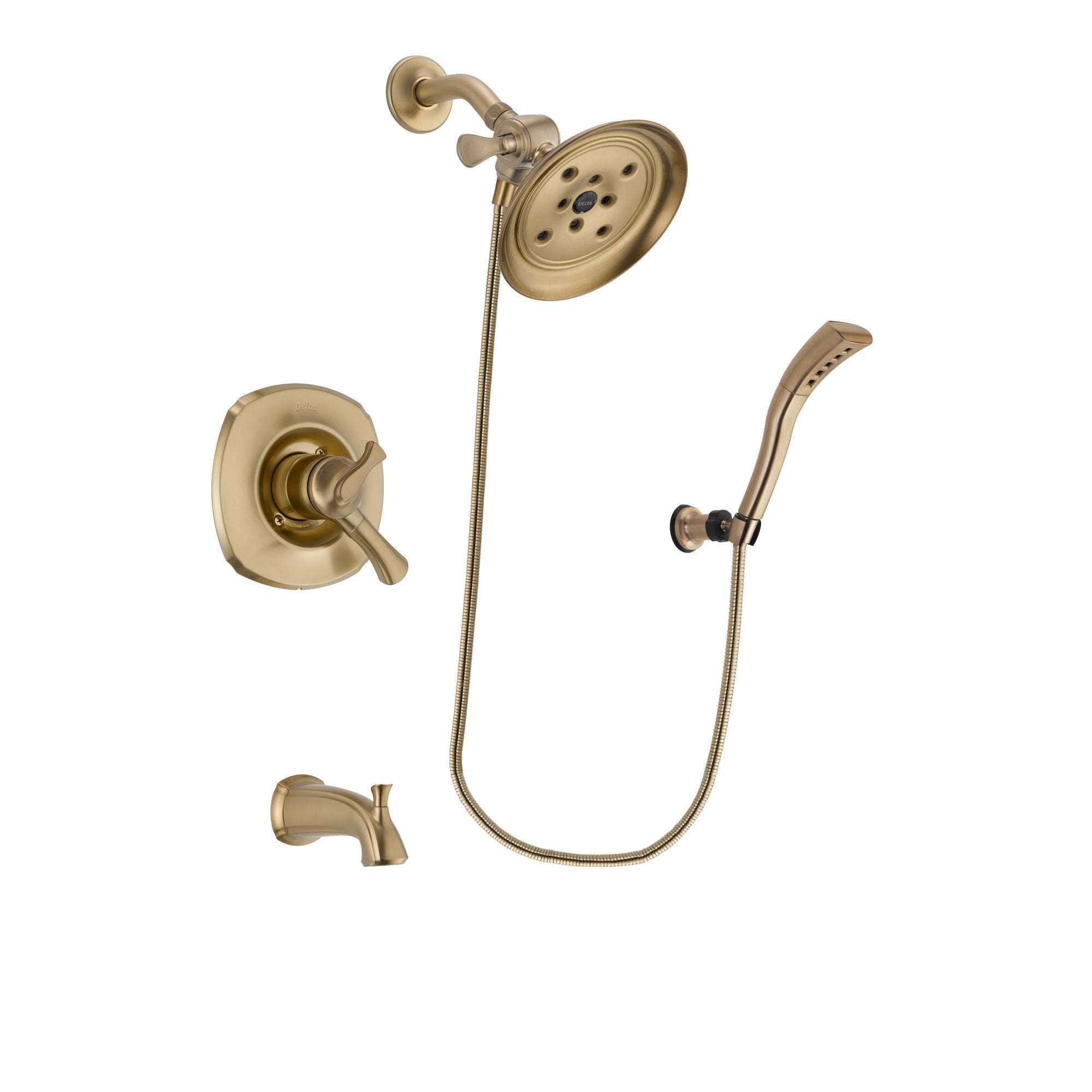 Delta Addison Champagne Bronze Dual Control Tub and Shower Faucet System with Large Rain Shower Head, Handheld Spray, Rough-in Valve & Tub Spout - Modern Bathroom Upgrade for Luxury Spa Experience (Model DSP3701V)
