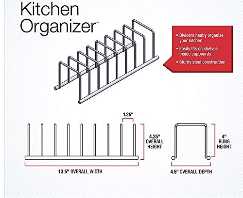 Stainless Steel Chrome Pot Lid Organizer & Plate Rack - Kitchen Storage Shelf for Pots, Pans & Dishes - Space Saving Cabinet & Countertop Organizer for Modern Kitchens