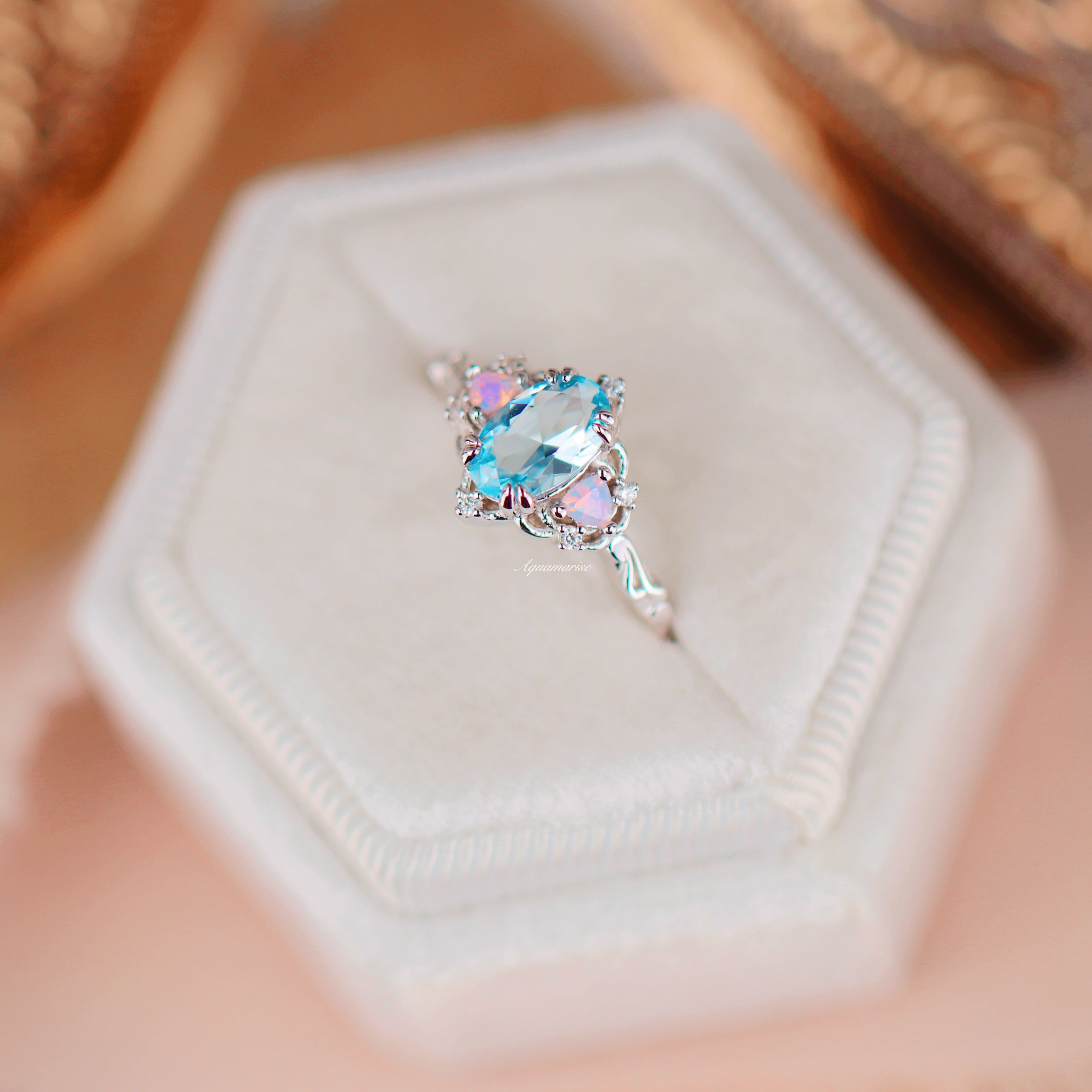 Esme Aquamarine & Opalescent Sapphire Ring - 925 Sterling Silver Women's Jewelry for Engagement, Wedding & Special Occasions