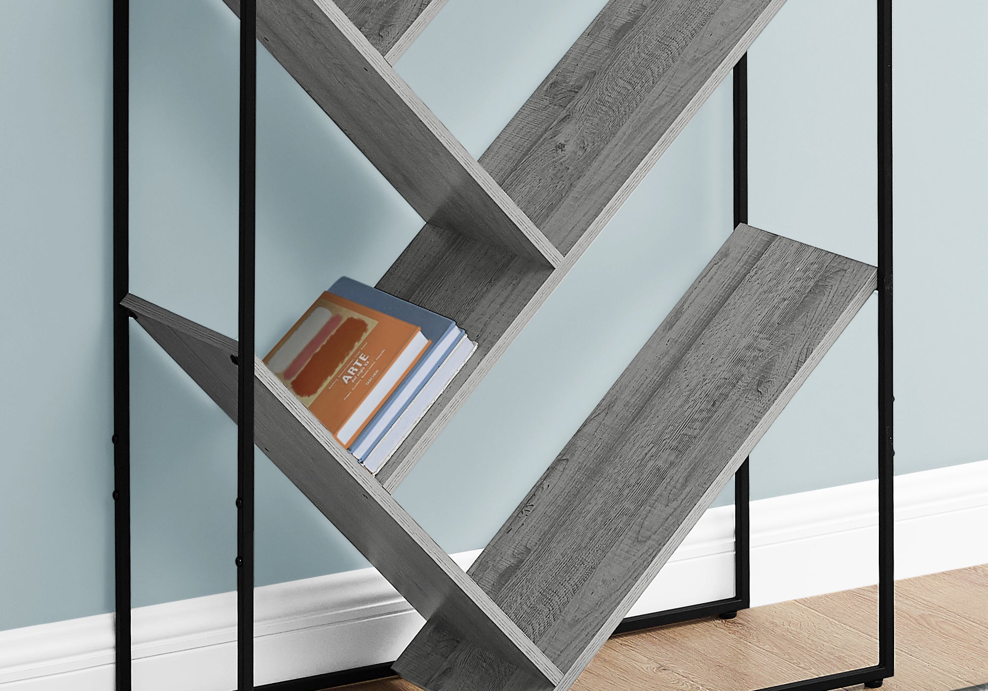 Modern 60-Inch Tall Grey & Black Metal Bookcase - Sturdy Bookshelf for Home Office, Living Room, and Bedroom Storage
