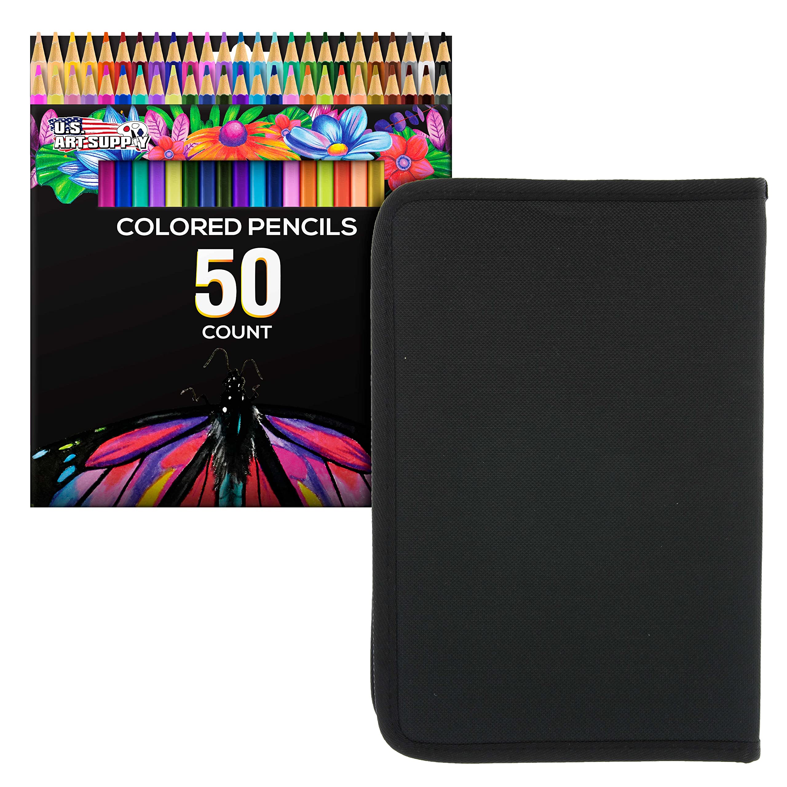 U.S. Art Supply 50-Piece Professional Colored Pencil Set for Adults & Artists - Premium Vibrant Colors, Smooth Drawing & Sketching - Includes Zippered Storage Case - Perfect for Coloring Books, Art Projects, Home & Classroom Use