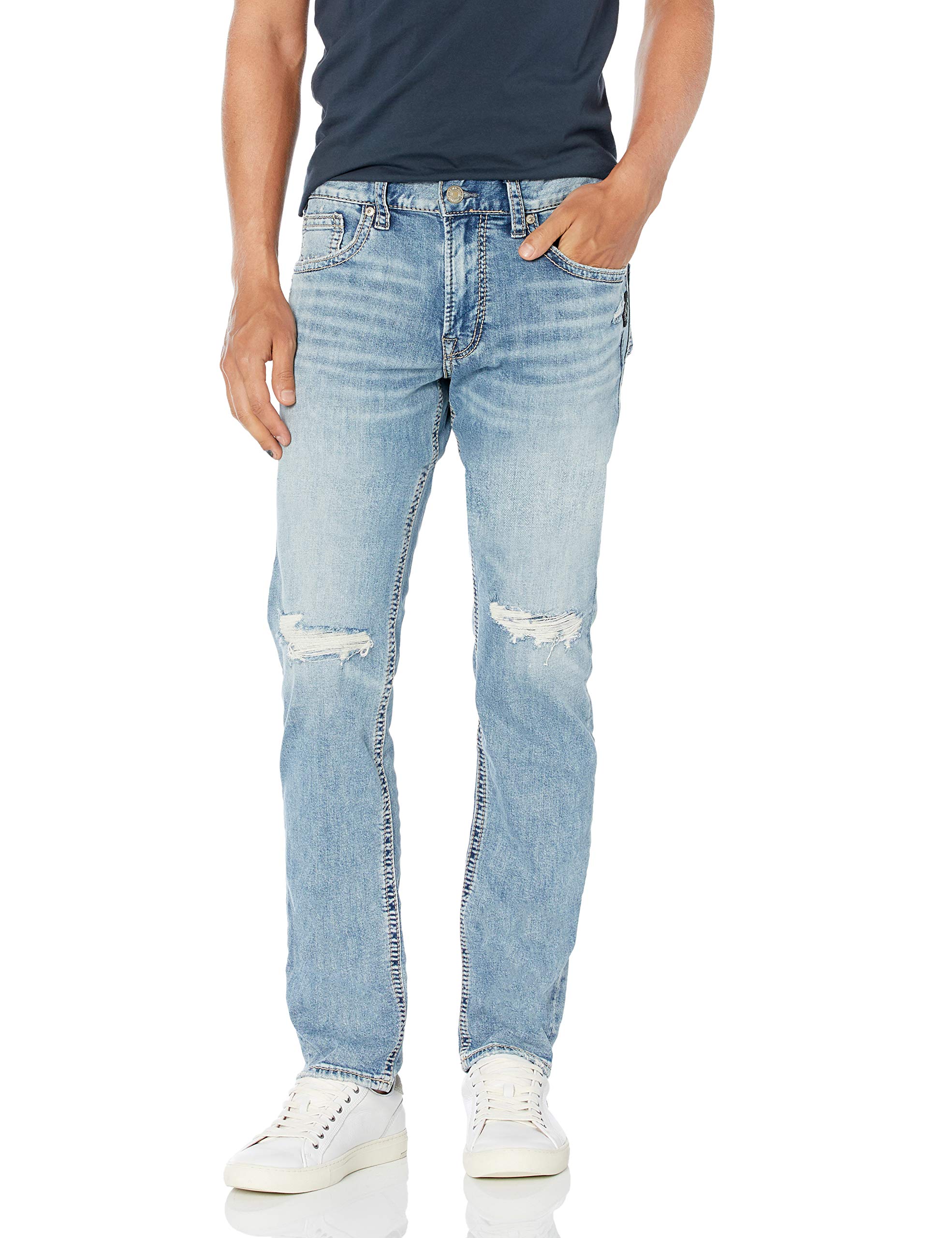 Silver Jeans Co. Men's Eddie Relaxed Fit Tapered Leg Jeans - Comfortable Casual Denim Pants for Everyday Wear & Outdoor Activities