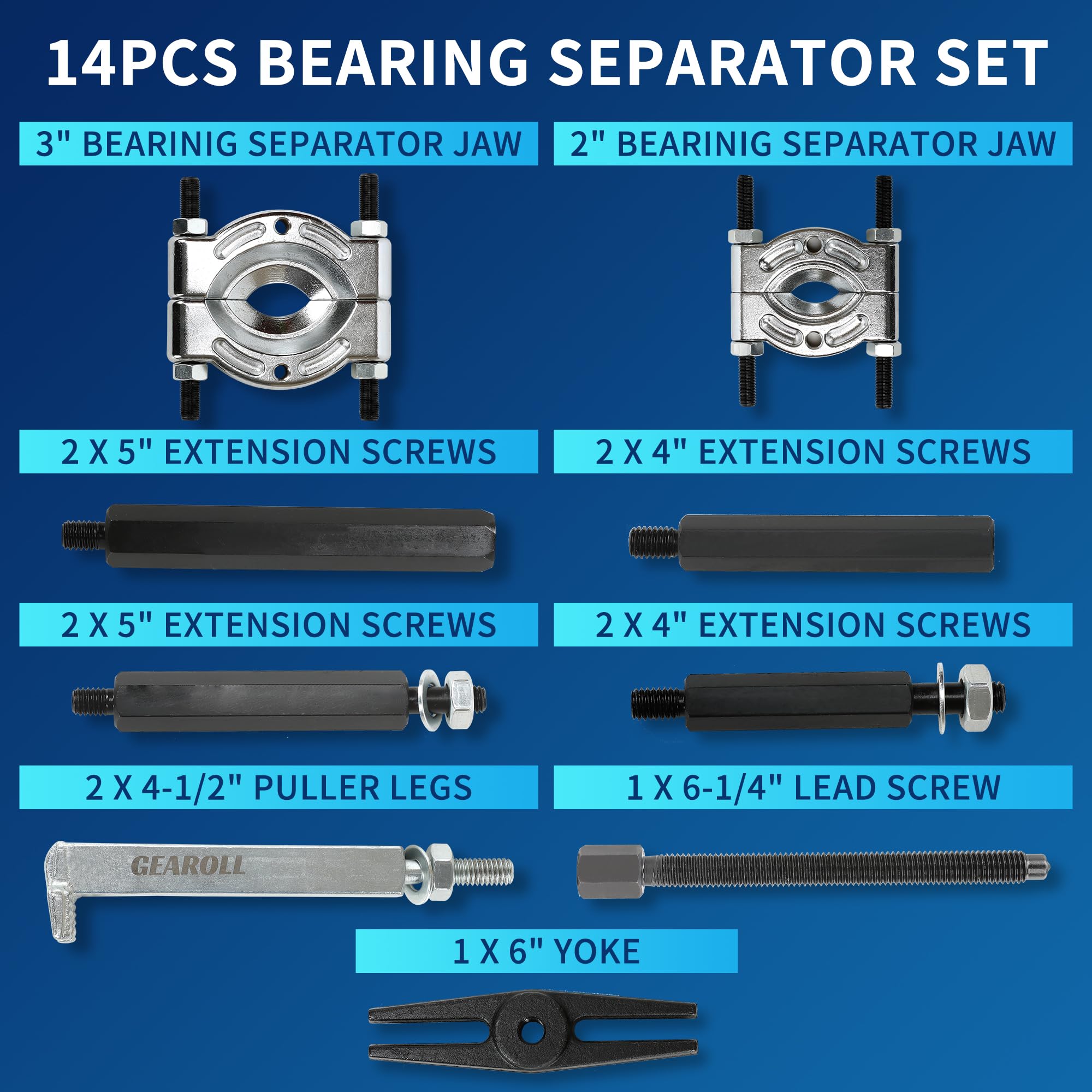 14-Piece Heavy Duty Bearing Puller Set - 5 Ton Capacity Bearing Splitter Tool Kit with 2