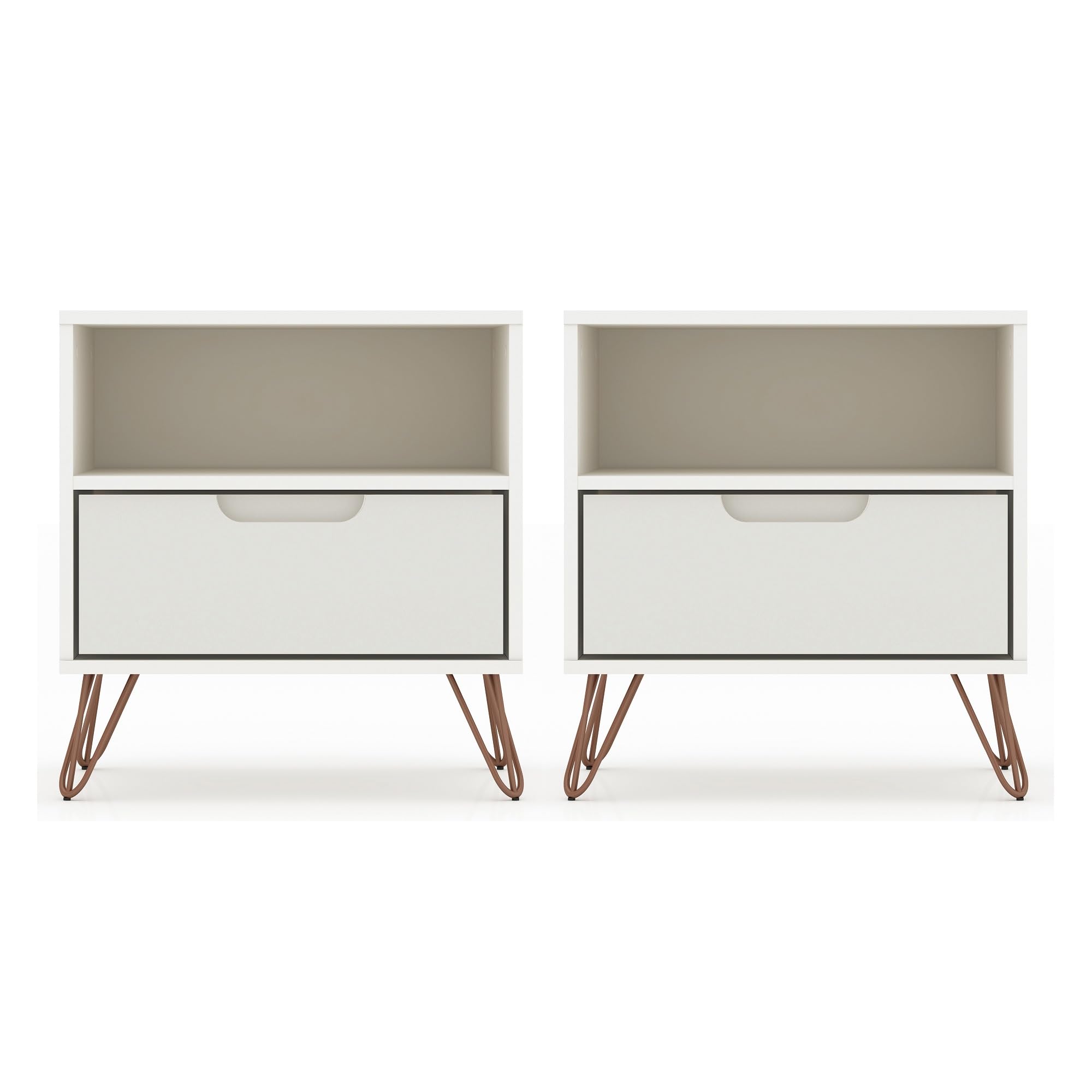Mid Century Modern Nightstands Set of 2 with Drawer & Cubby - Functional Storage Organizer for Bedroom & Living Room - Off-White Bedside Tables - Perfect for Small Spaces, Guest Rooms & Apartment Decor