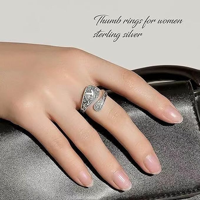 Vintage 925 Sterling Silver Hummingbird Adjustable Spoon Ring for Women - Perfect for Boho Style, Gift Giving, and Everyday Wear