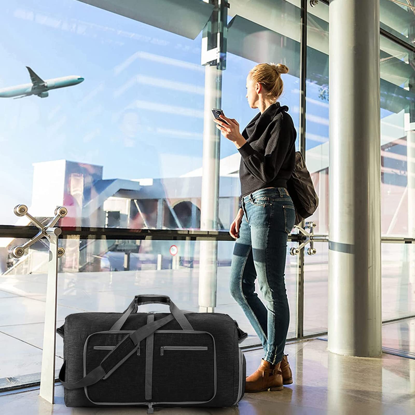 LE FUTUR 115L Foldable Travel Duffle Bag with Shoes Compartment - Lightweight Packable Duffel for Gym, Sports & Weekend Trips - Easy Storage Travel Bag for Men & Women - Perfect for Airplane, Camping & Beach Vacations