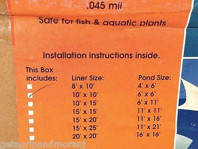 10 x 10 Firestone .045 mil EPDM Flexible Pond Liner - Waterproof Fish Pond & Water Feature Liner for Garden Ponds, Koi Ponds & DIY Waterfalls - Durable & UV Resistant