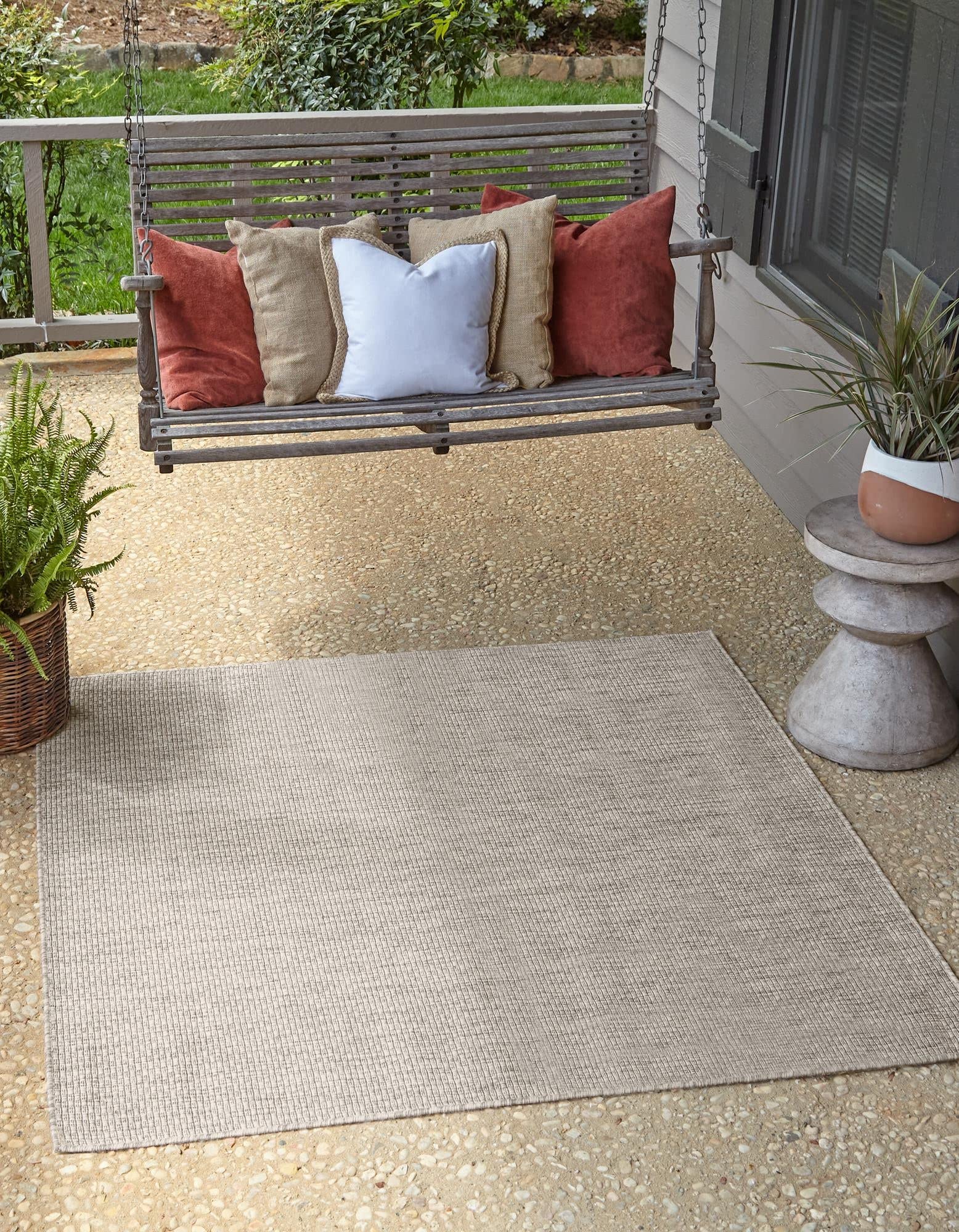 Outdoor Solid Collection 8x8 Ft Square Light Gray Flatweave Rug - Durable & Weather-Resistant for Patio, Deck, Poolside & Backyard | Perfect for Living Rooms, Kitchens & Entryways