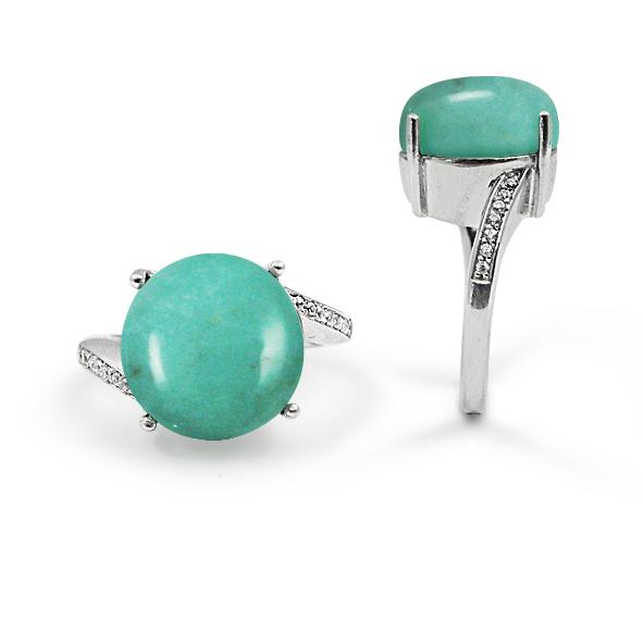 14K Gold Compressed Turquoise Gemstone Ring with Round White CZ Stones - Elegant Bohemian Jewelry for Women, Perfect for Weddings, Parties & Everyday Wear