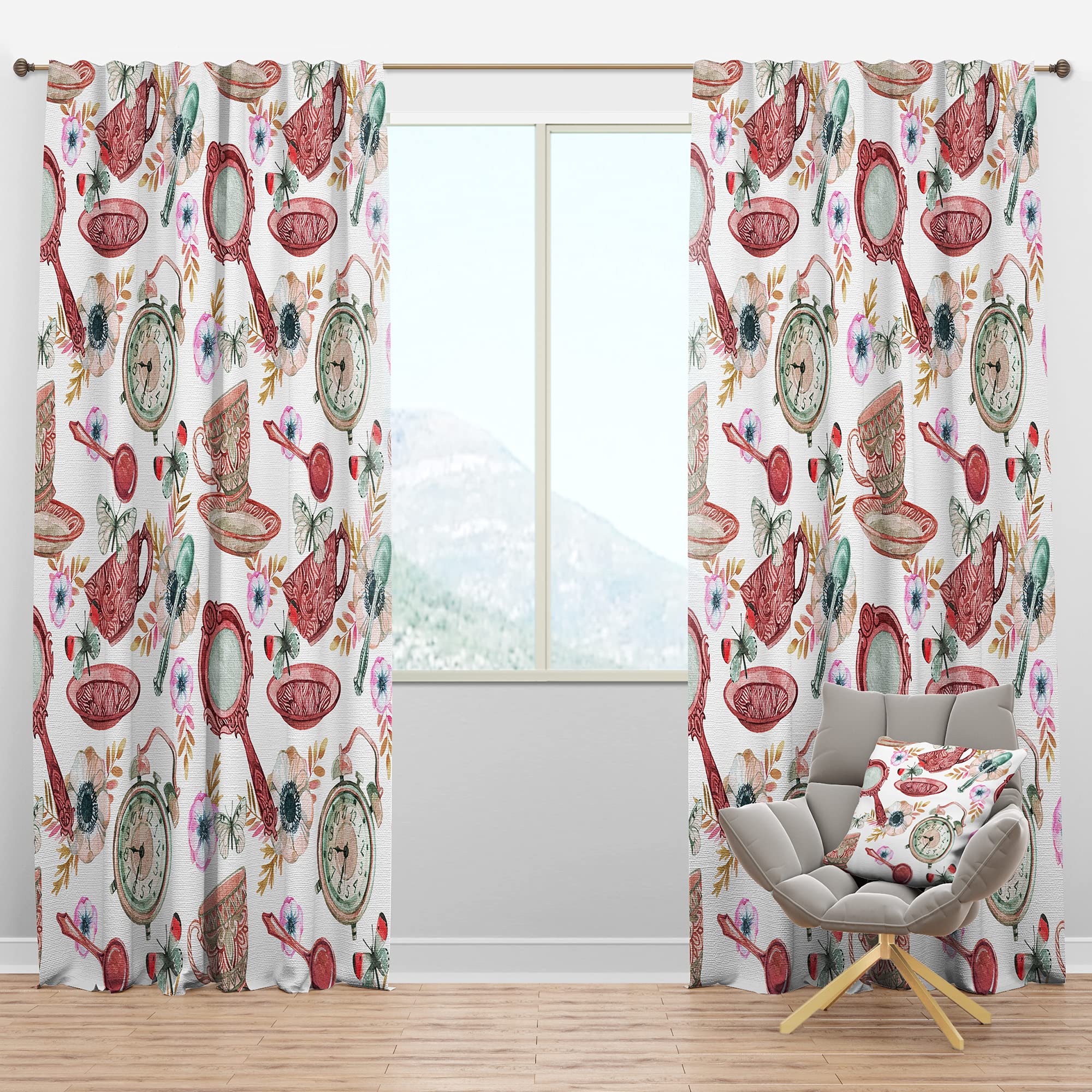 Watercolor Tea Pattern Blackout Curtains - Thermal Insulated Single Panel (52x84) for Bedroom & Living Room - Perfect for Light Blocking, Privacy & Energy Savings