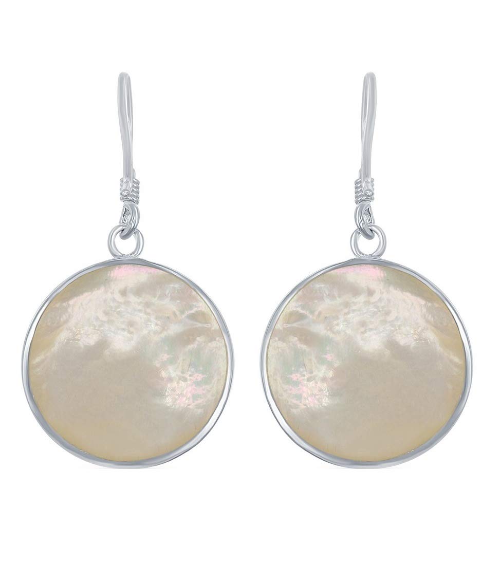 Silver Roots Round White Mother of Pearl Tree of Life Sterling Silver French Wire Dangling Earrings - Elegant Jewelry for Women, Perfect for Weddings, Parties & Everyday Wear