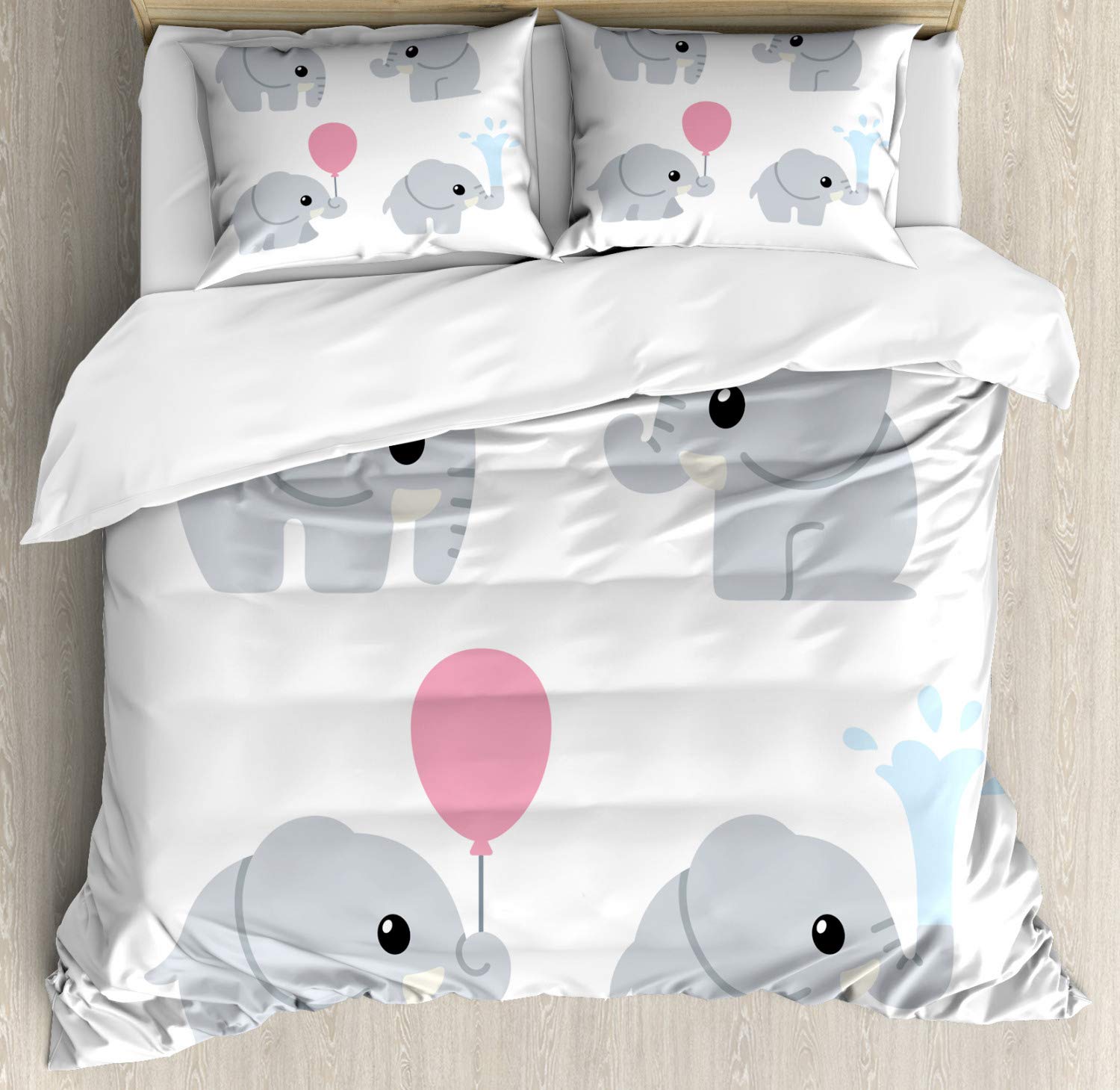 Lunarable Cartoon Balloon Splashing Water Duvet Cover Set - 2 Pack King Size Bedding with 4 Pillowcases in Pale Pink & Grey | Fun Party Decor, Kids Room, Guest Bedroom