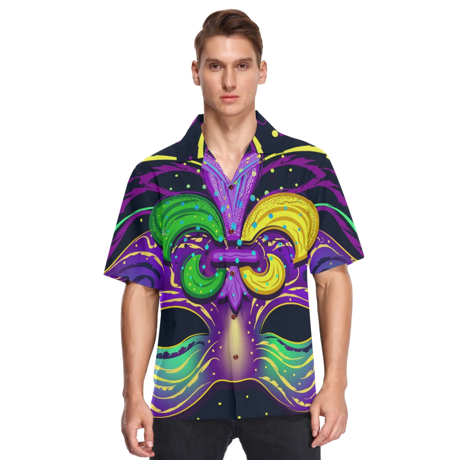 Fisyme Men's Hawaiian Shirt - Loose Fit Short Sleeve Button Down Beach Shirt for Summer Vacation, Luau Party & Tropical Getaway | Casual Aloha Shirt for Men