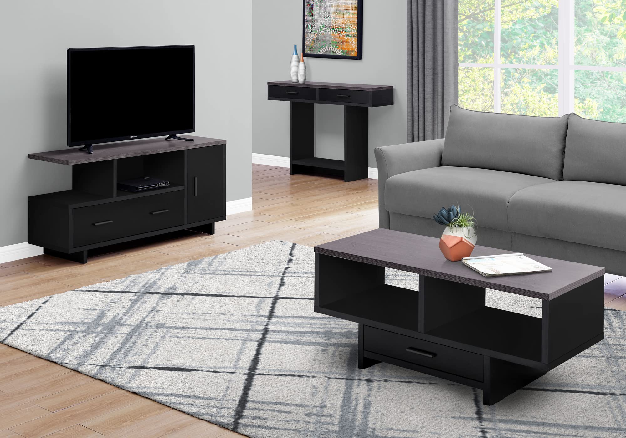 Monarch Specialties I STAND-48 L Grey TV Stand with Storage - Modern Entertainment Center for Living Room, Bedroom & Home Theater - Black