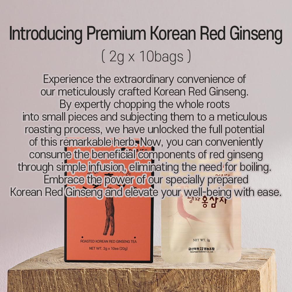 Premium Korean Red Ginseng Roasted Tea - 100% Pure Chopped Ginseng (2g x 10 Sachets) | Energy Boost, Stress Relief & Immune Support for Busy Professionals & Students