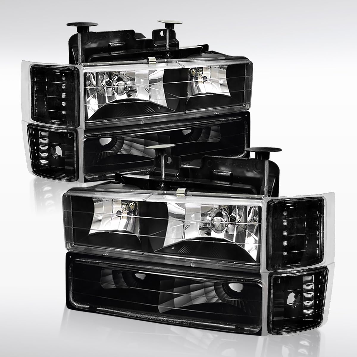 Autozensation Compatible with Chevy C/K C10 Pickup 1994-1998 & Silverado - Black Headlights with Bumper Lights & Corner Signal Lamps (Left + Right Pair Assembly) - Perfect for Night Driving & Off-Road Adventures