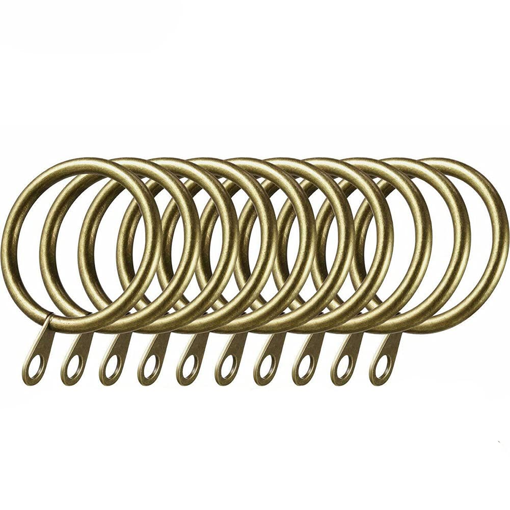 GANFANREN Heavy Duty Metal Curtain Rings - 36PCS Brass Hanging Hooks for Curtain Rods & Poles - Durable Voile Curtain Clips for Living Room, Bedroom & Window Decor