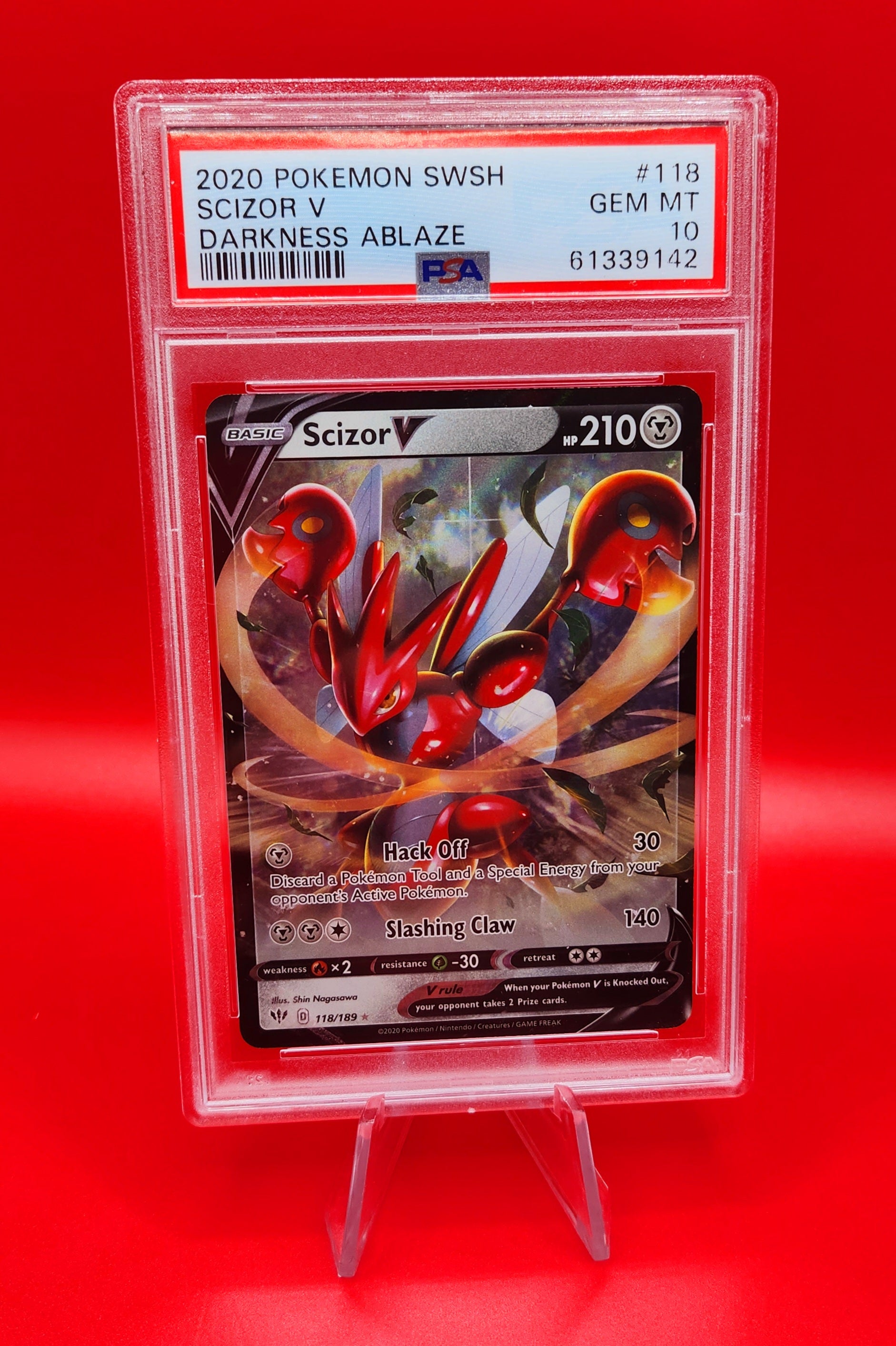 Pokemon 2020 Darkness Ablaze Scizor V PSA 10 Graded Card - Rare Collectible Trading Card for Pokemon Fans & Investors | Perfect for Display, Gaming & Trading