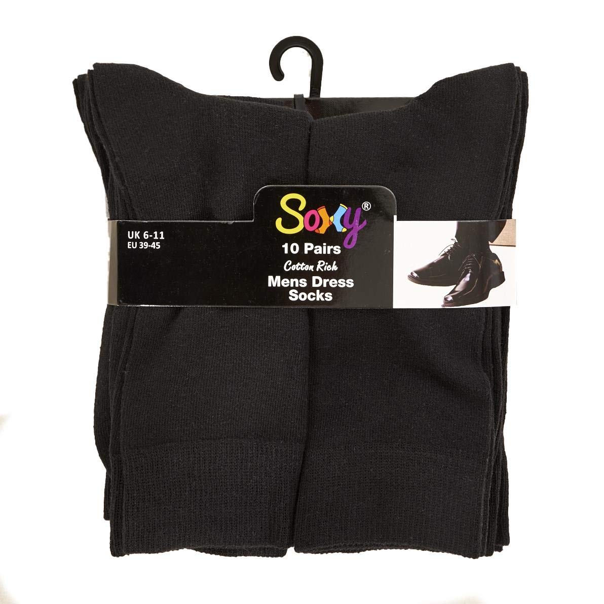 Men's Black Socks 20 Pack - Comfortable Everyday Breathable Calf Socks for Work, Gym & Casual Wear - Soft Plain Design with Reinforced Heel & Toe