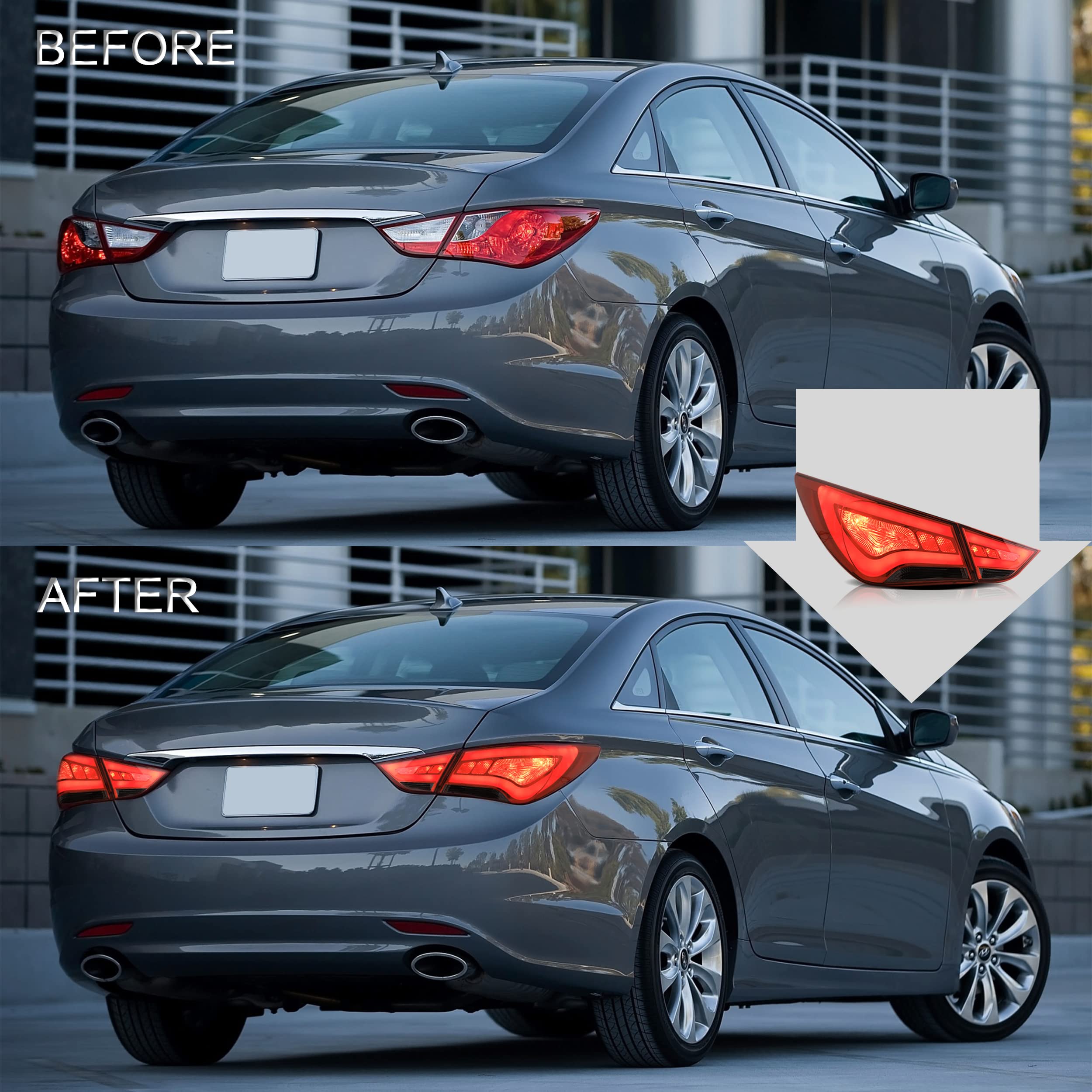 VLAND Red Smoked Tail Lights Assembly for 2011-2014 Hyundai Sonata 6th Gen Sedan (US Version) - DRL, Reverse & Turn Signal Lights | Upgrade Rear Lamps for Enhanced Style & Night Visibility