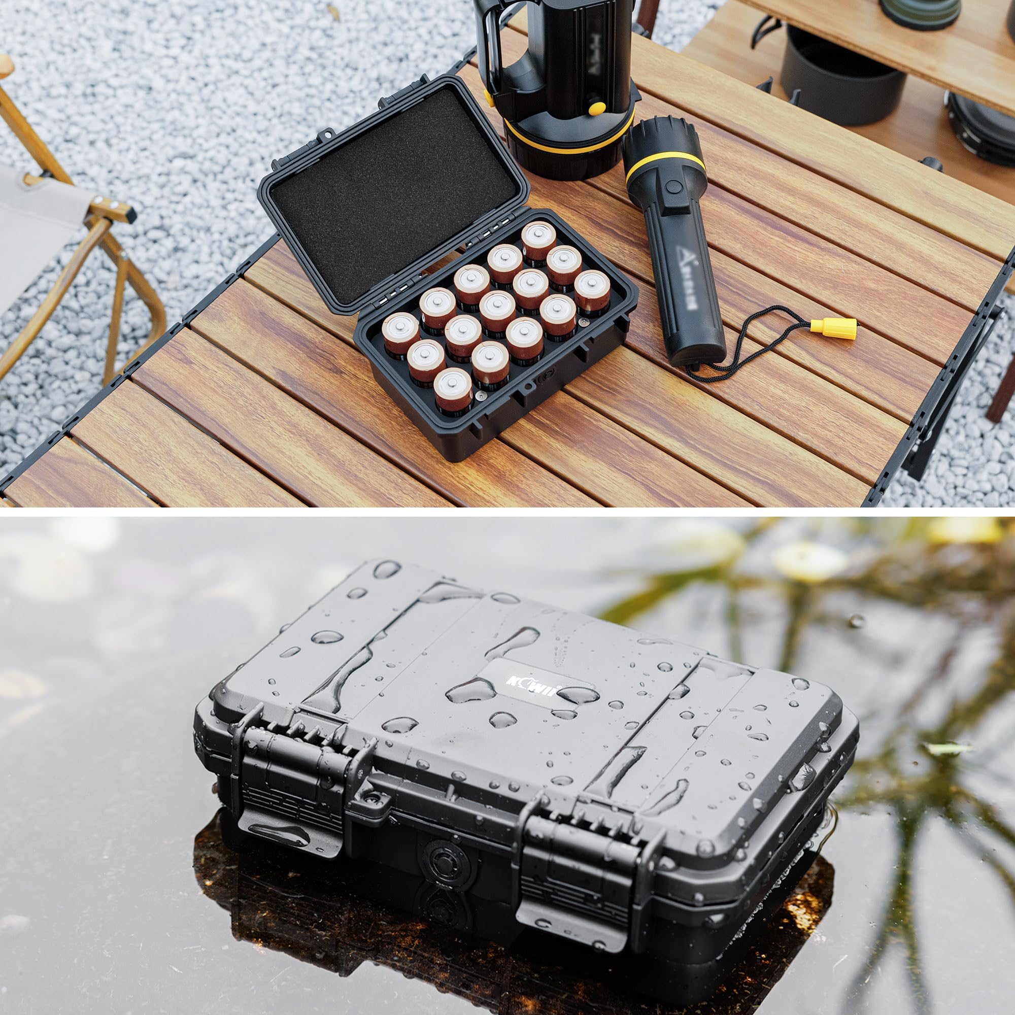 KIWIFOTOS 15-Slot C Battery Organizer - Heavy Duty IP67 Waterproof Storage Case for C Cell LR14 Alkaline Batteries - Ideal for Household, Office, Camping & Outdoor Use