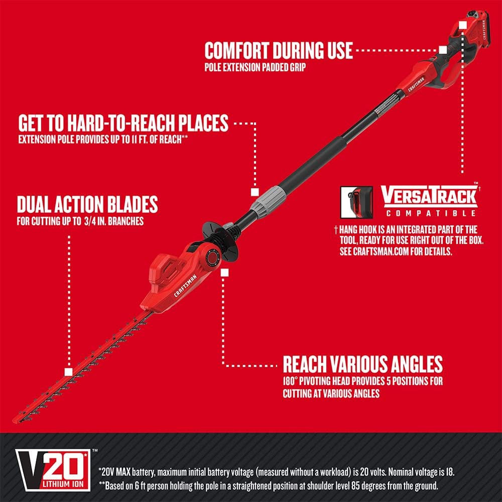 CRAFTSMAN CMCPHT818D1 20V MAX* Cordless Pole Hedge Trimmer, 18-Inch Blade - Refurbished with Full Warranty - Perfect for Landscaping, Tree Trimming & Garden Maintenance