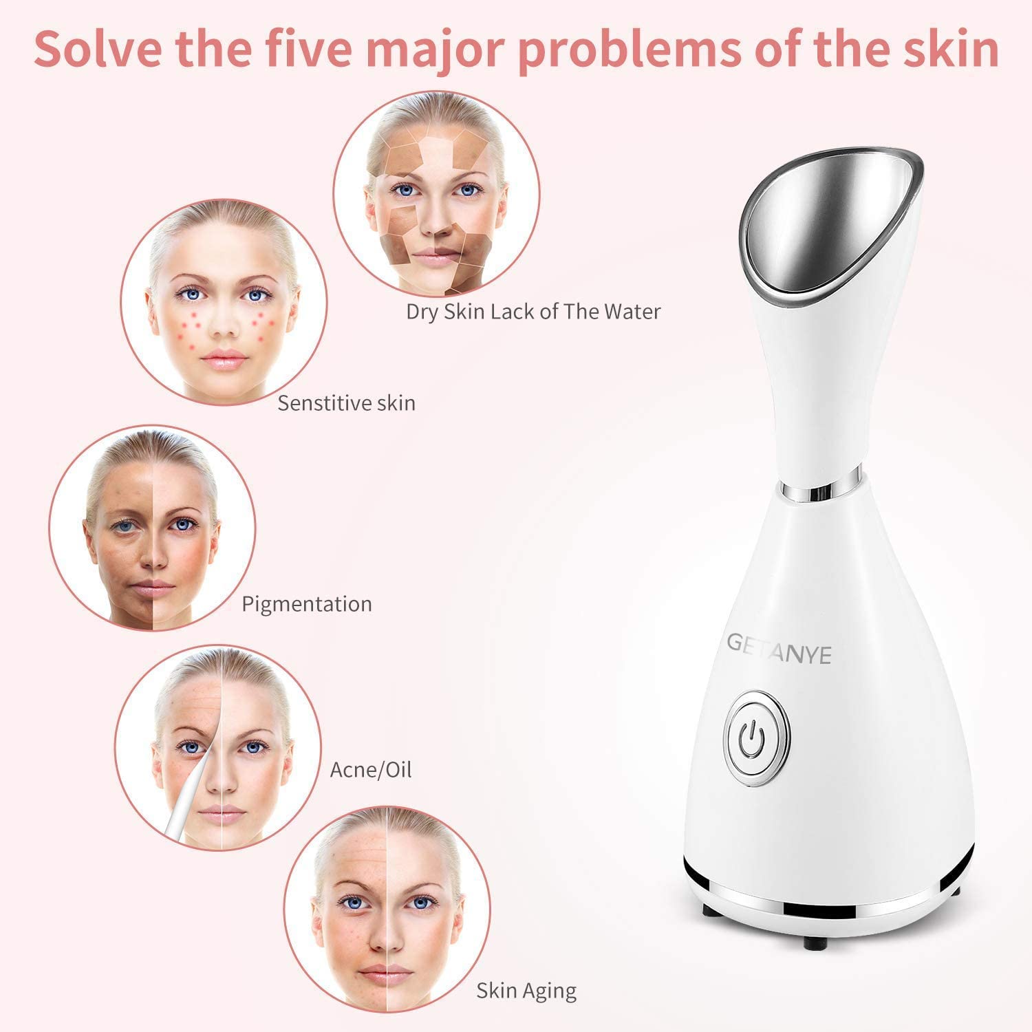 GETANYE Nano Ionic Facial Steamer - Deep 10X Skin Penetration for Pore Cleansing & Hydration, Spa Humidifier with Blackhead Remover Kit, Hair Band & Face Brush | Perfect for At-Home Spa Days & Skincare Routines