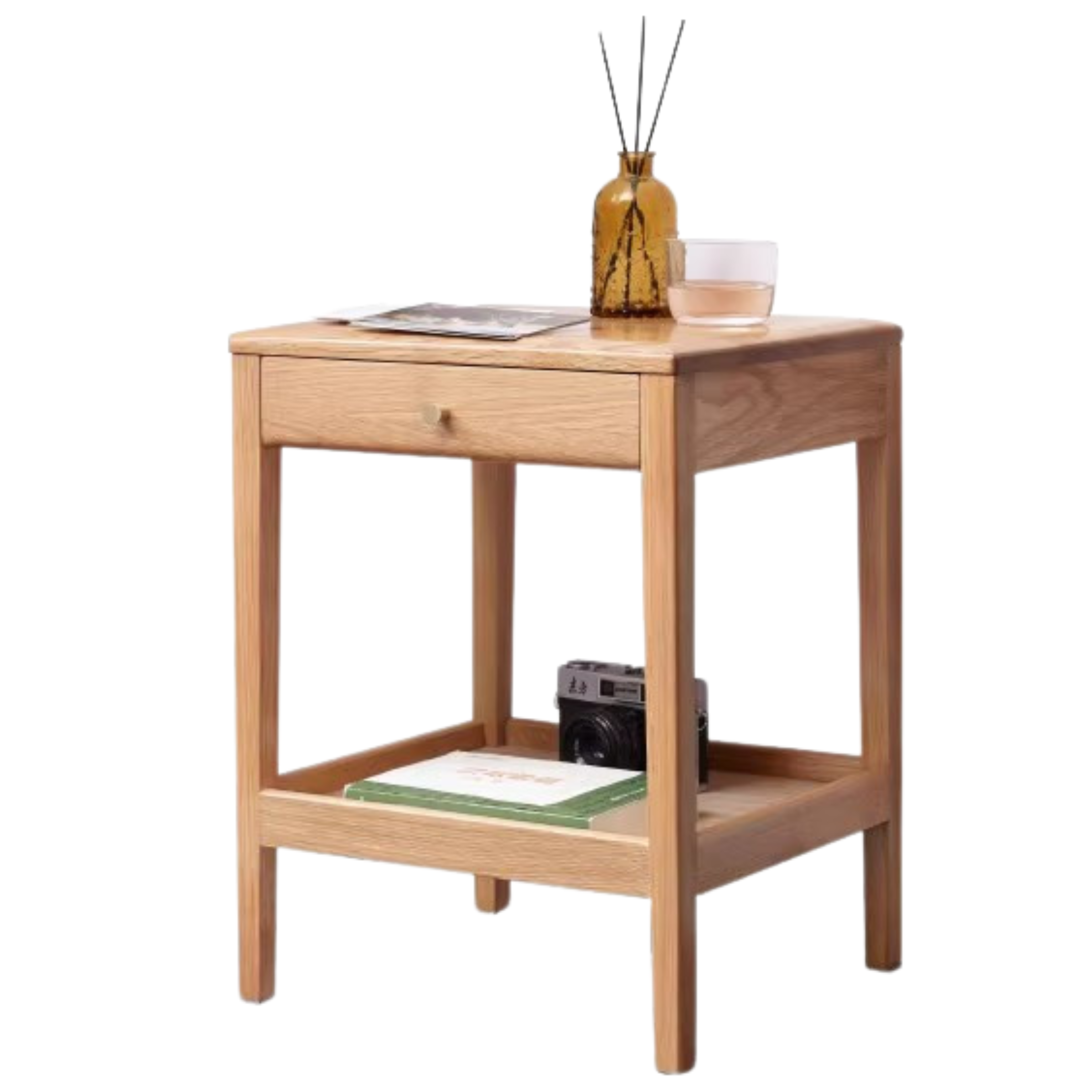 15x13.8x19.7 inch / 38x34x50cm / Natural Wood Color / Oak side table