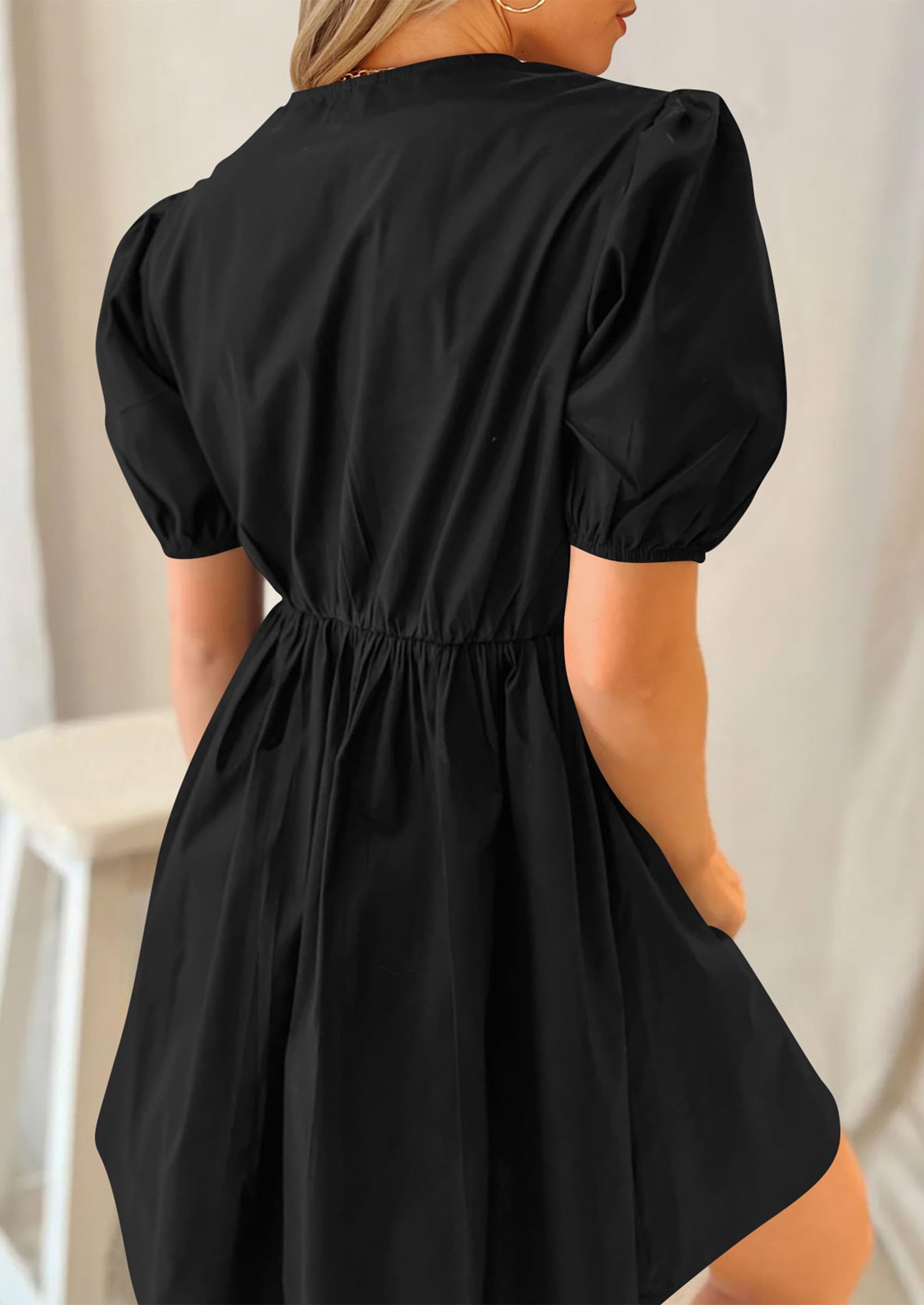 PRETTYGARDEN Women's Summer Casual Short Sleeve Dress - A-Line Bow Tie Front Babydoll Mini Dress with Pockets | Loose Fit Cute Flowy Dress for Beach, Vacation & Daily Wear